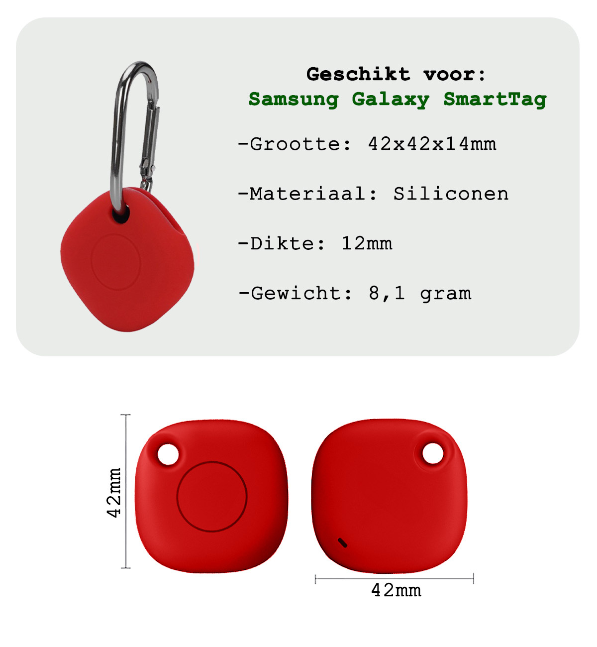 BASEY. Hoesje Geschikt voor Samsung Galaxy SmartTag Sleutelhanger Hoesje - Siliconen Houder Hoesje Geschikt voor Samsung Galaxy SmartTag Hoes Hoesje Case - Rood