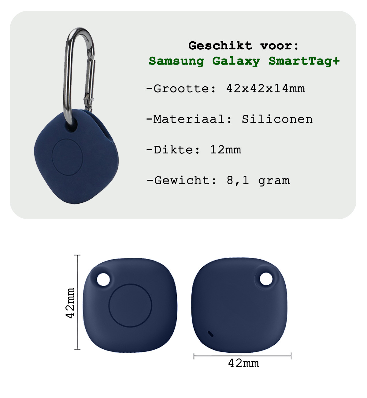 BASEY. Hoesje Geschikt voor Samsung Galaxy SmartTag+ Sleutelhanger Hoesje - Siliconen Houder Hoesje Geschikt voor Samsung Galaxy SmartTag+ Hoes Hoesje Case - Donkerblauw