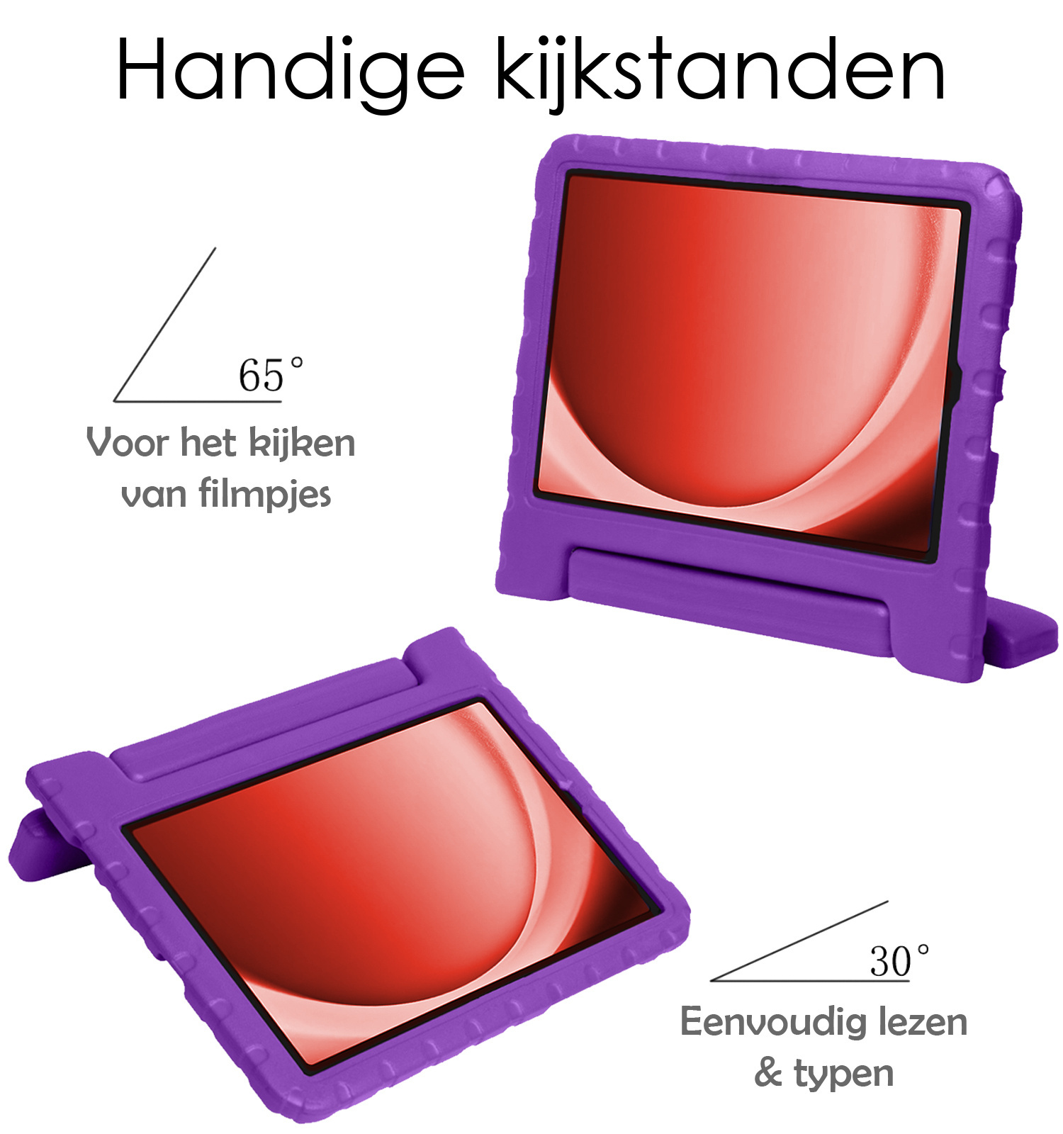 NoXx Hoesje Geschikt voor Samsung Galaxy Tab A9 Plus Hoesje Kinderhoes Shockproof Hoes Kids Case Met 2x Screenprotector - Paars