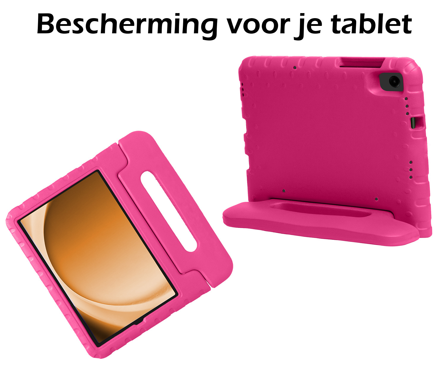 Nomfy Hoes Geschikt voor Samsung Galaxy Tab A9 Hoes Bumper Kindvriendelijk Kids Case Kinderhoes Met Screenprotector - Hoesje Geschikt voor Samsung Tab A9 Hoesje Shockproof Cover Hoes - Roze