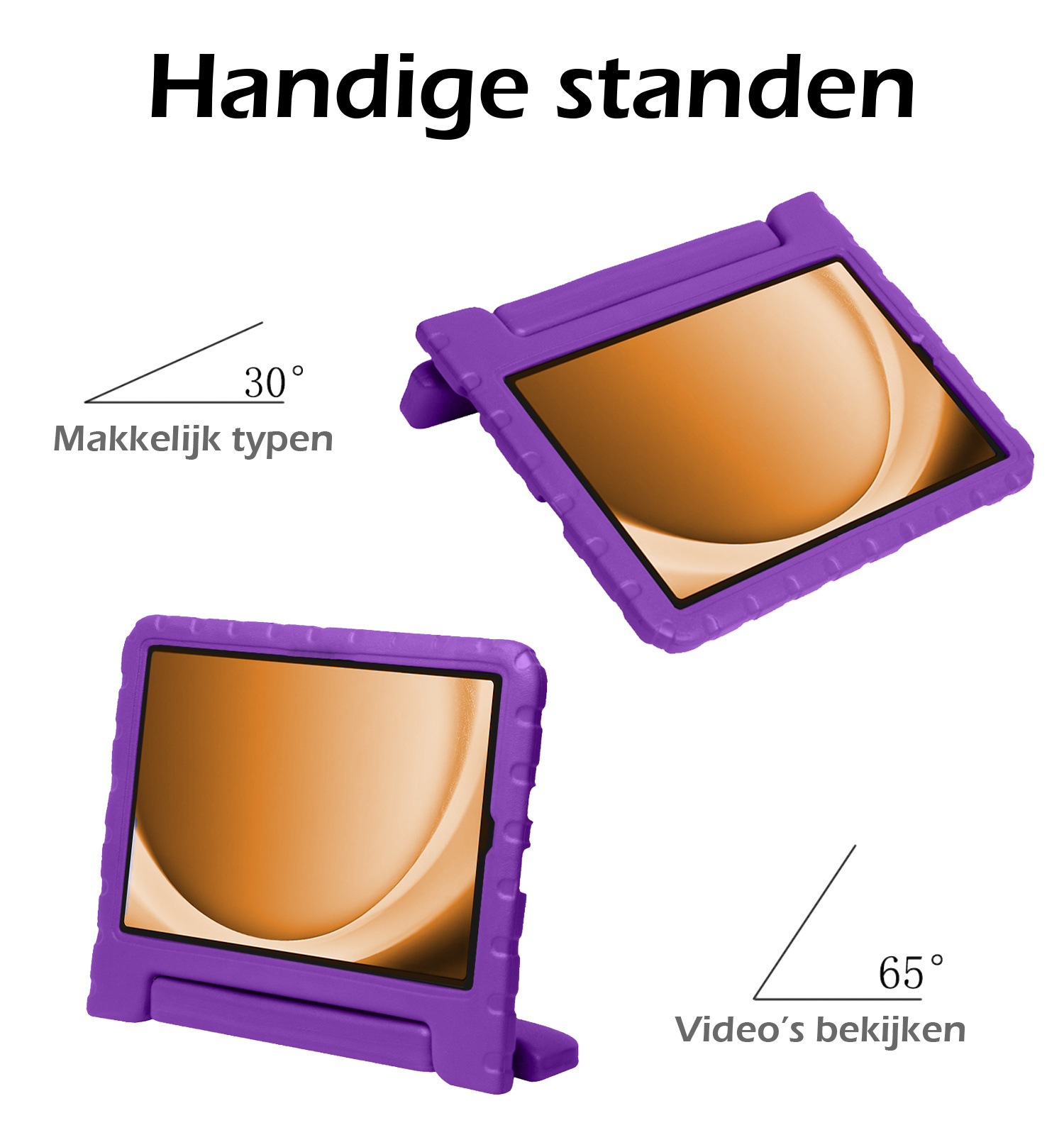 Nomfy Hoes Geschikt voor Samsung Galaxy Tab A9 Hoes Bumper Kindvriendelijk Kids Case Kinderhoes Met 2x Screenprotector - Hoesje Geschikt voor Samsung Tab A9 Hoesje Shockproof Cover Hoes - Paars