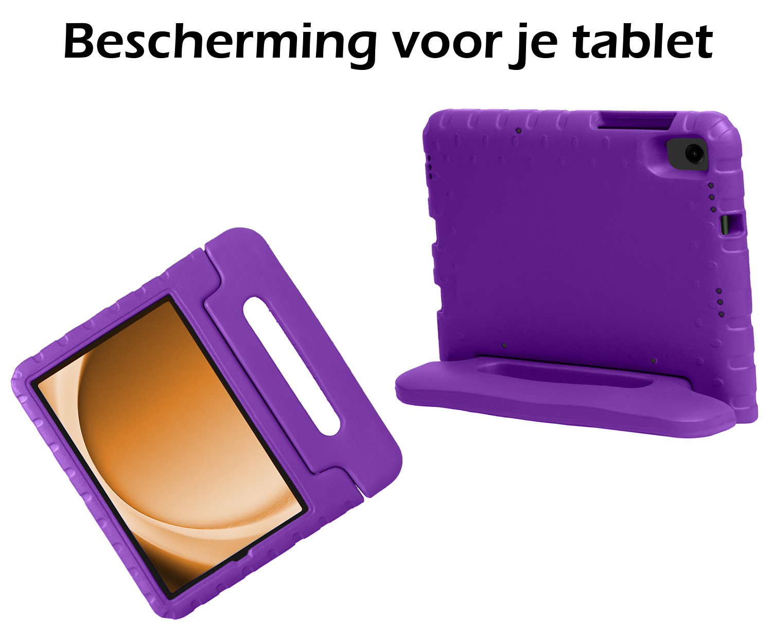 Nomfy Hoes Geschikt voor Samsung Galaxy Tab A9 Hoes Bumper Kindvriendelijk Kids Case Kinderhoes Met 2x Screenprotector - Hoesje Geschikt voor Samsung Tab A9 Hoesje Shockproof Cover Hoes - Paars