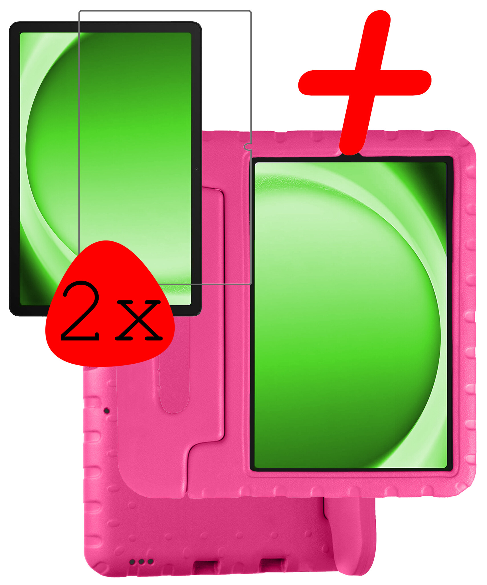BASEY. Hoesje Geschikt voor Samsung Galaxy Tab A9 Plus Hoesje Kinder Hoes Shockproof Kinderhoes Met 2x Screenprotector - Kindvriendelijk Hoesje Geschikt voor Samsung Tab A9 Plus Hoes Kids Case - Roze