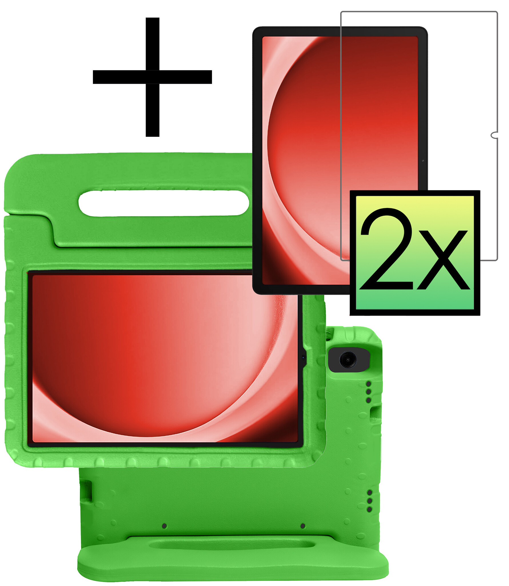 NoXx Hoesje Geschikt voor Samsung Galaxy Tab A9 Plus Hoesje Kinderhoes Shockproof Hoes Kids Case Met 2x Screenprotector - Groen