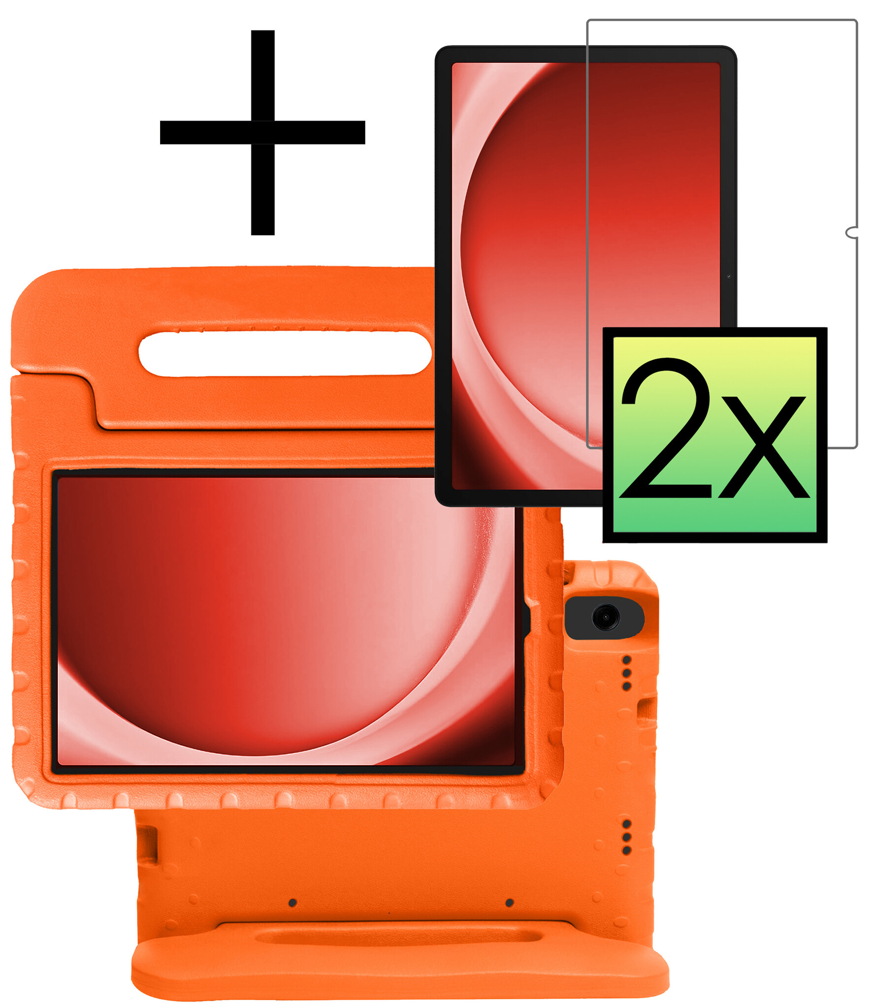 NoXx Hoesje Geschikt voor Samsung Galaxy Tab A9 Plus Hoesje Kinderhoes Shockproof Hoes Kids Case Met 2x Screenprotector - Oranje