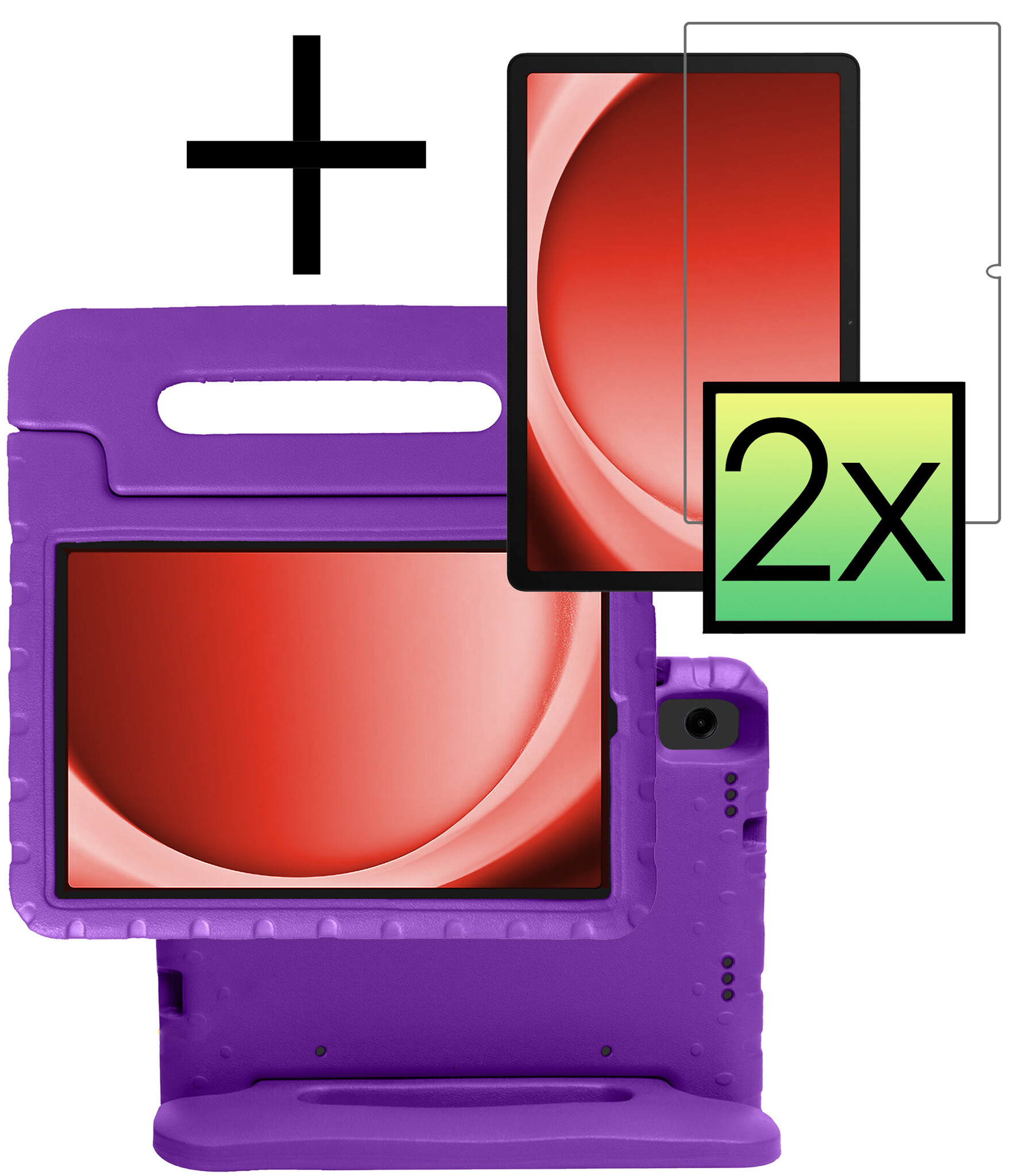 NoXx Hoesje Geschikt voor Samsung Galaxy Tab A9 Plus Hoesje Kinderhoes Shockproof Hoes Kids Case Met 2x Screenprotector - Paars
