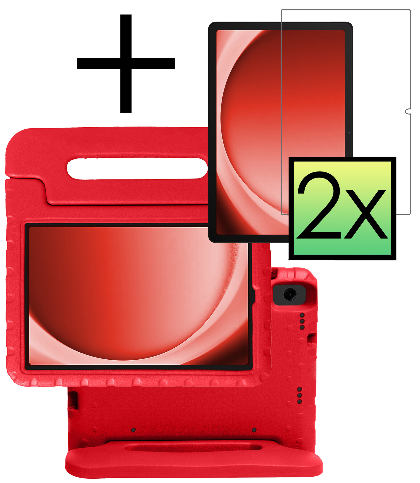 NoXx Hoesje Geschikt voor Samsung Galaxy Tab A9 Plus Hoesje Kinderhoes Shockproof Hoes Kids Case Met 2x Screenprotector - Rood