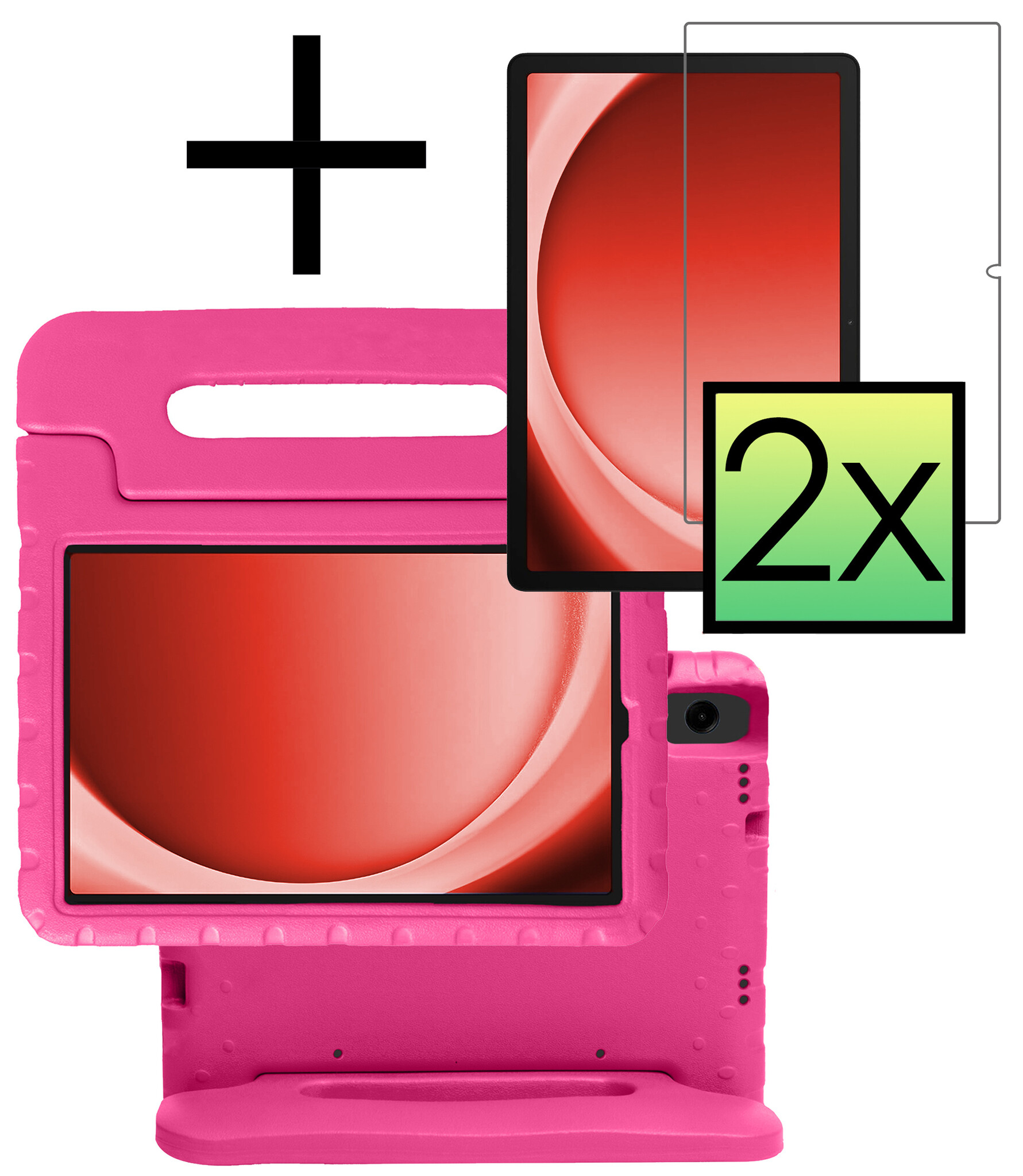 NoXx Hoesje Geschikt voor Samsung Galaxy Tab A9 Plus Hoesje Kinderhoes Shockproof Hoes Kids Case Met 2x Screenprotector - Roze