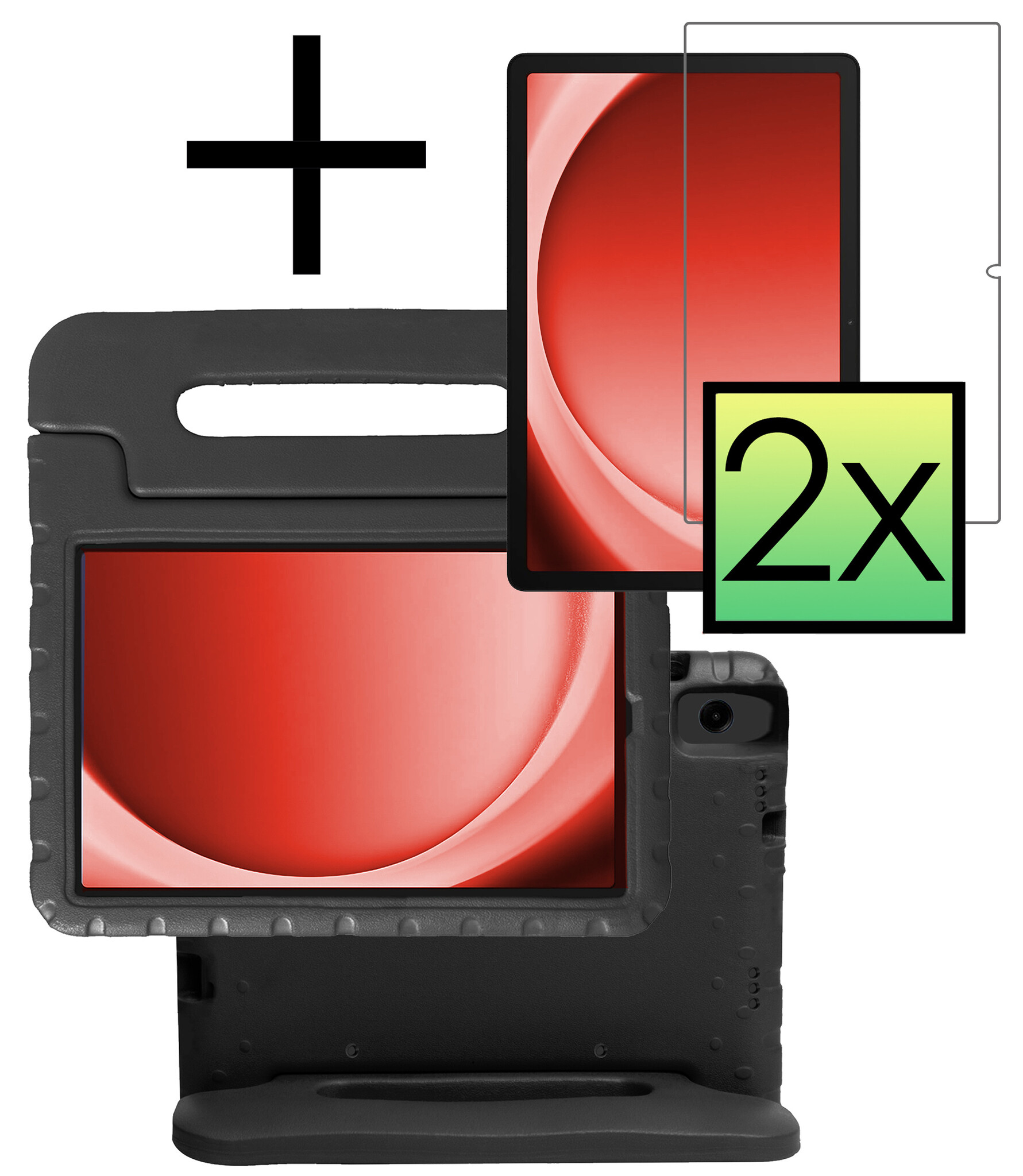 NoXx Hoesje Geschikt voor Samsung Galaxy Tab A9 Plus Hoesje Kinderhoes Shockproof Hoes Kids Case Met 2x Screenprotector - Zwart