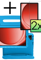 NoXx Hoesje Geschikt voor Samsung Galaxy Tab A9 Hoesje Kinderhoes Shockproof Hoes Kids Case Met 2x Screenprotector - Blauw