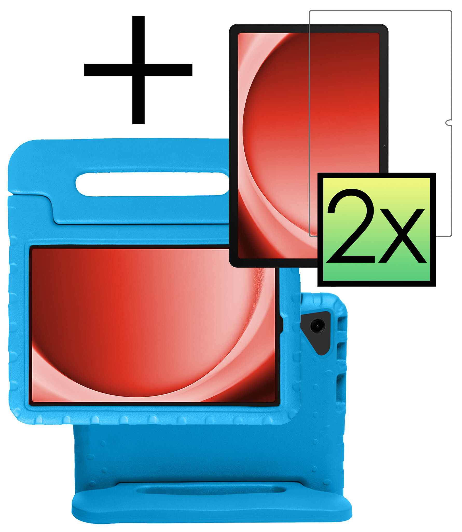 NoXx Hoesje Geschikt voor Samsung Galaxy Tab A9 Hoesje Kinderhoes Shockproof Hoes Kids Case Met 2x Screenprotector - Blauw