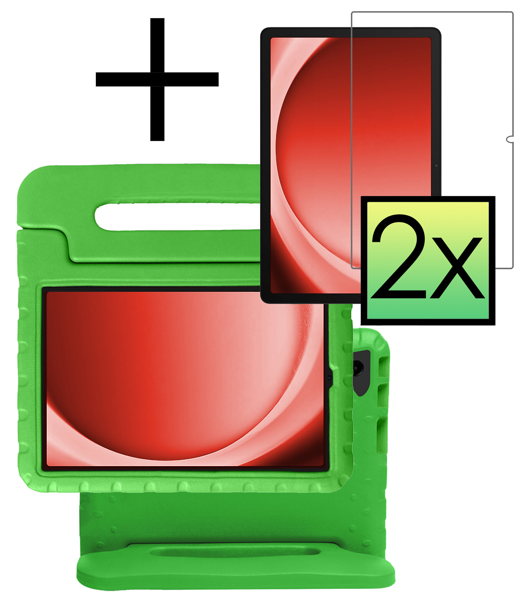 NoXx Hoesje Geschikt voor Samsung Galaxy Tab A9 Hoesje Kinderhoes Shockproof Hoes Kids Case Met 2x Screenprotector - Groen