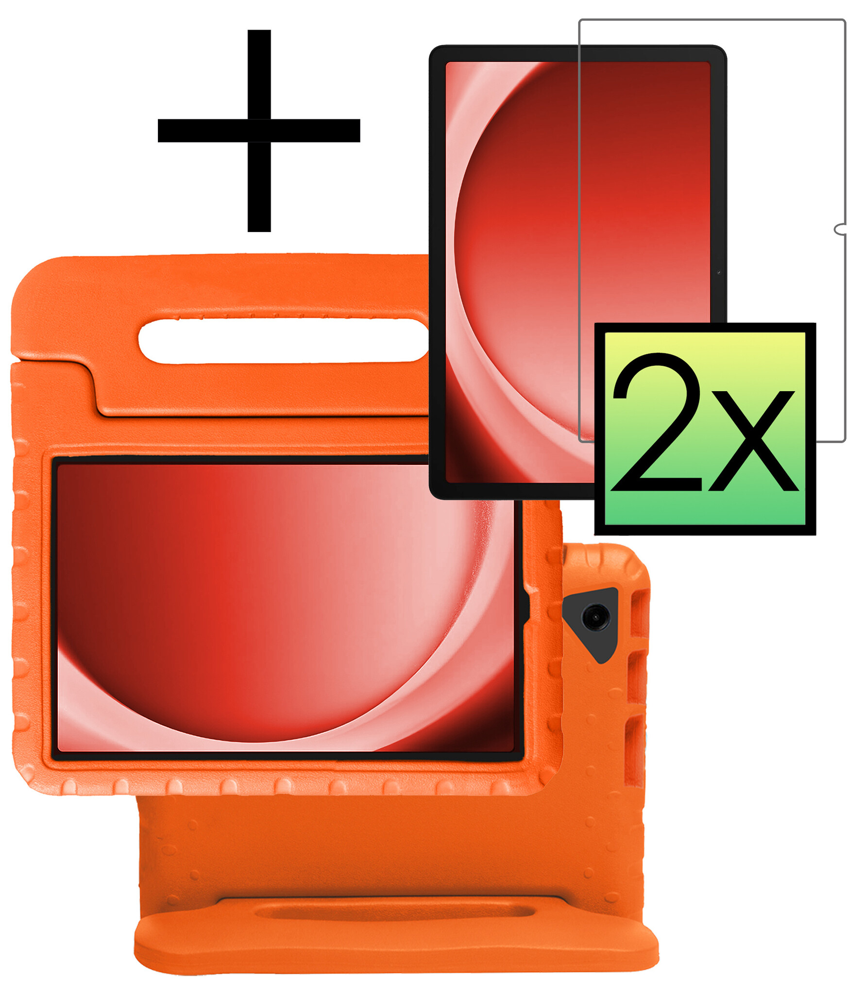 NoXx Hoesje Geschikt voor Samsung Galaxy Tab A9 Hoesje Kinderhoes Shockproof Hoes Kids Case Met 2x Screenprotector - Oranje