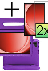 NoXx Hoesje Geschikt voor Samsung Galaxy Tab A9 Hoesje Kinderhoes Shockproof Hoes Kids Case Met 2x Screenprotector - Paars