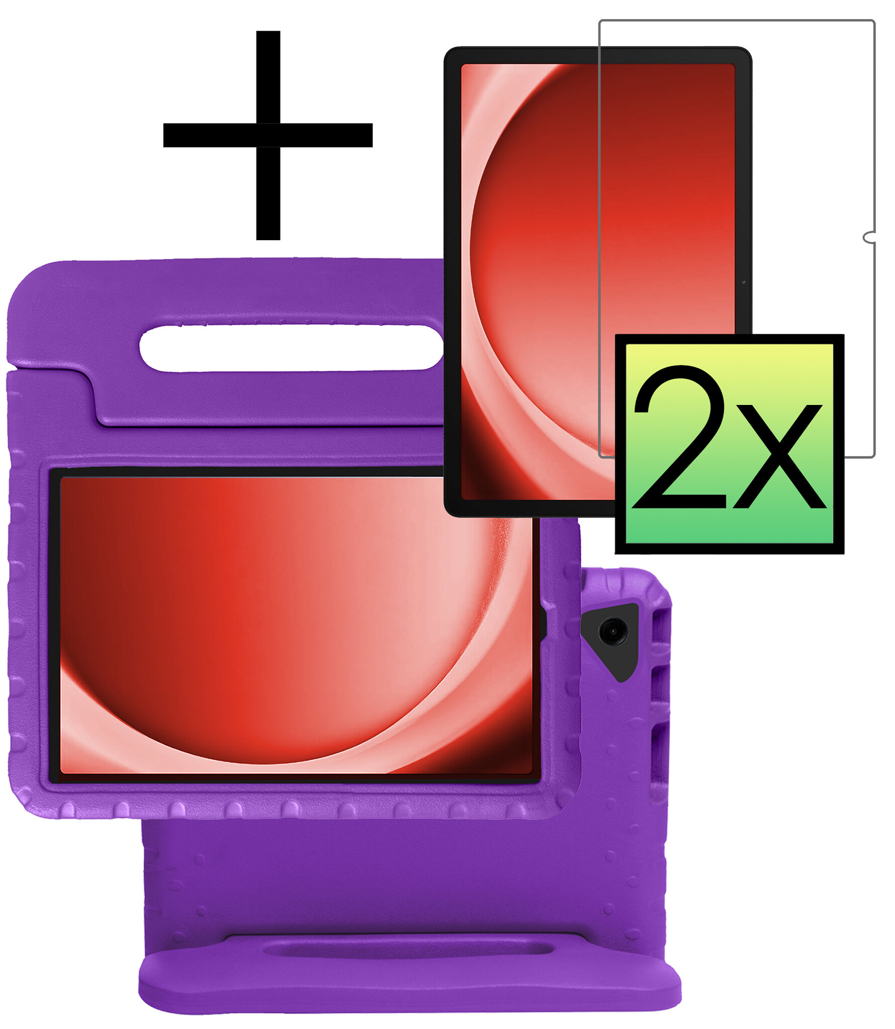 NoXx Hoesje Geschikt voor Samsung Galaxy Tab A9 Hoesje Kinderhoes Shockproof Hoes Kids Case Met 2x Screenprotector - Paars