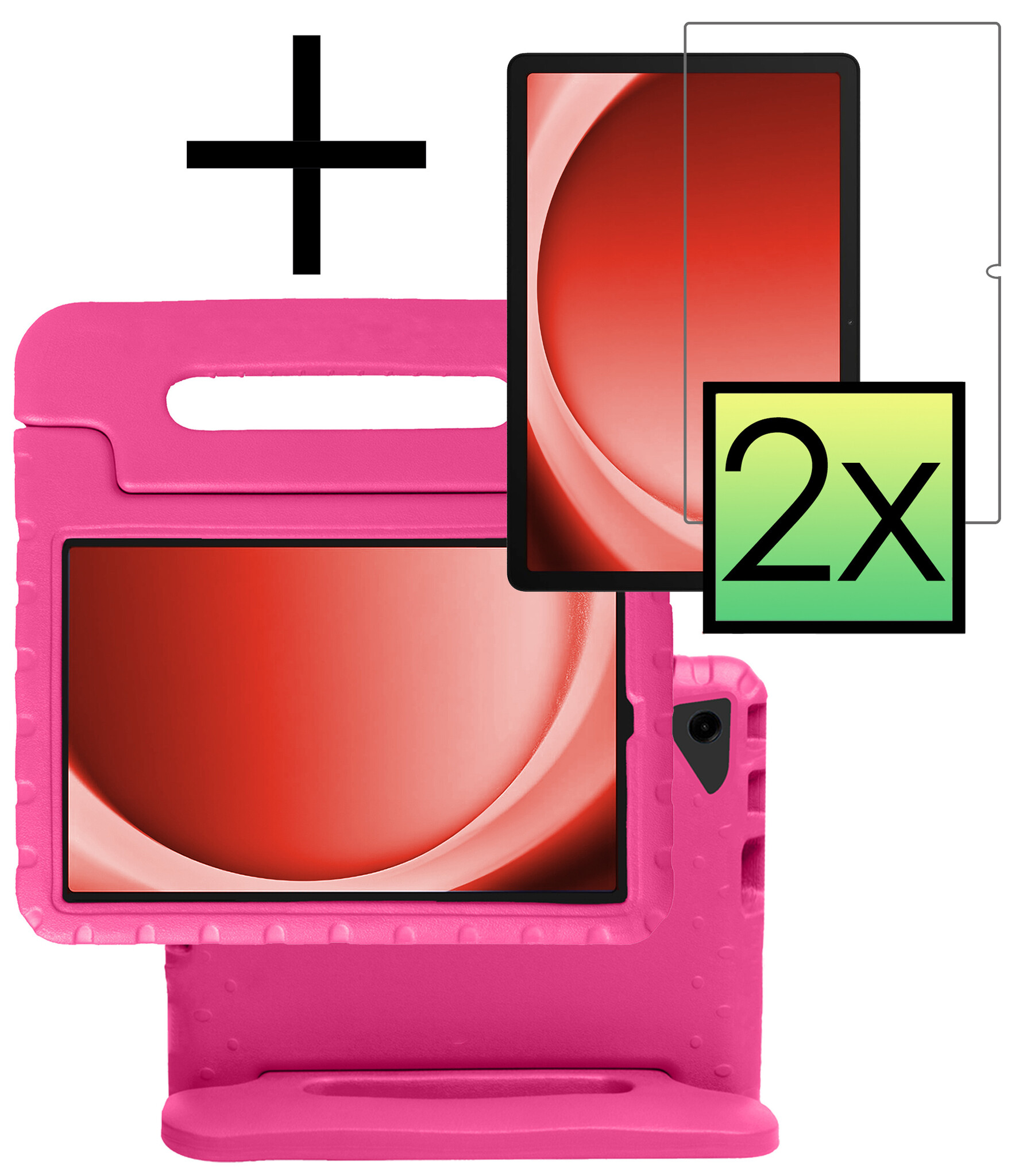 NoXx Hoesje Geschikt voor Samsung Galaxy Tab A9 Hoesje Kinderhoes Shockproof Hoes Kids Case Met 2x Screenprotector - Roze