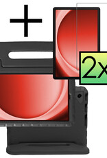 NoXx Hoesje Geschikt voor Samsung Galaxy Tab A9 Hoesje Kinderhoes Shockproof Hoes Kids Case Met 2x Screenprotector - Zwart