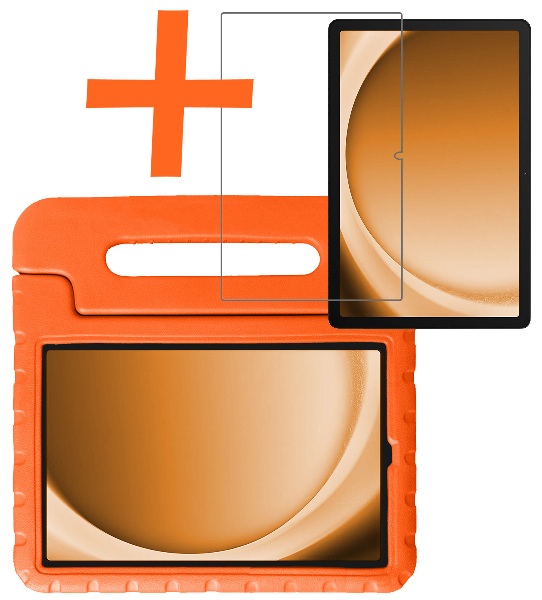 Nomfy Hoes Geschikt voor Samsung Galaxy Tab A9 Hoes Bumper Kindvriendelijk Kids Case Kinderhoes Met Screenprotector - Hoesje Geschikt voor Samsung Tab A9 Hoesje Shockproof Cover Hoes - Oranje