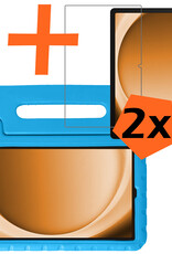 Nomfy Hoes Geschikt voor Samsung Galaxy Tab A9 Hoes Bumper Kindvriendelijk Kids Case Kinderhoes Met 2x Screenprotector - Hoesje Geschikt voor Samsung Tab A9 Hoesje Shockproof Cover Hoes - Blauw