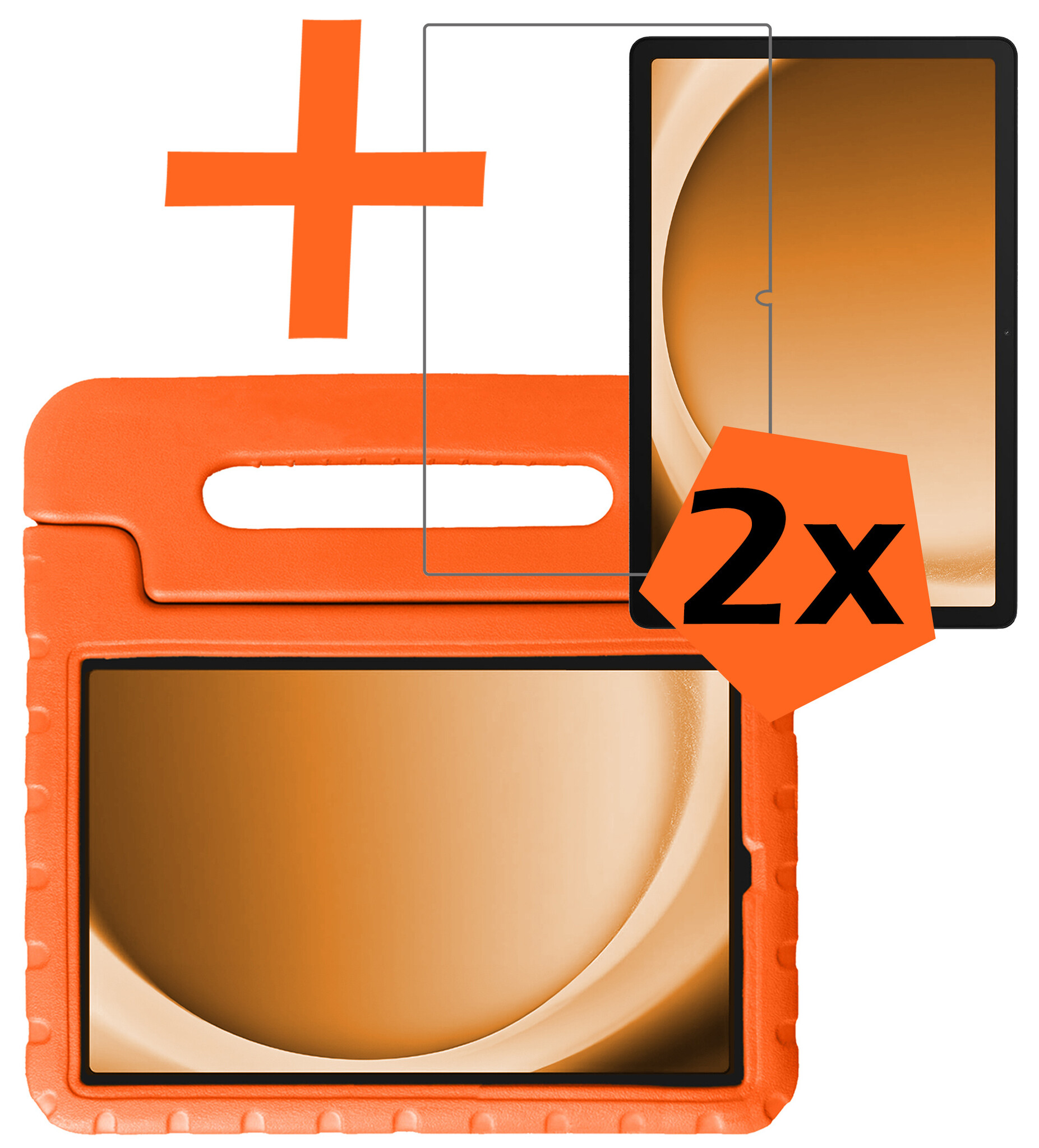 Nomfy Hoes Geschikt voor Samsung Galaxy Tab A9 Hoes Bumper Kindvriendelijk Kids Case Kinderhoes Met 2x Screenprotector - Hoesje Geschikt voor Samsung Tab A9 Hoesje Shockproof Cover Hoes - Oranje