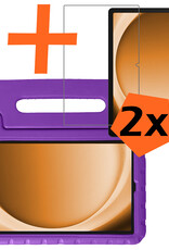 Nomfy Hoes Geschikt voor Samsung Galaxy Tab A9 Hoes Bumper Kindvriendelijk Kids Case Kinderhoes Met 2x Screenprotector - Hoesje Geschikt voor Samsung Tab A9 Hoesje Shockproof Cover Hoes - Paars