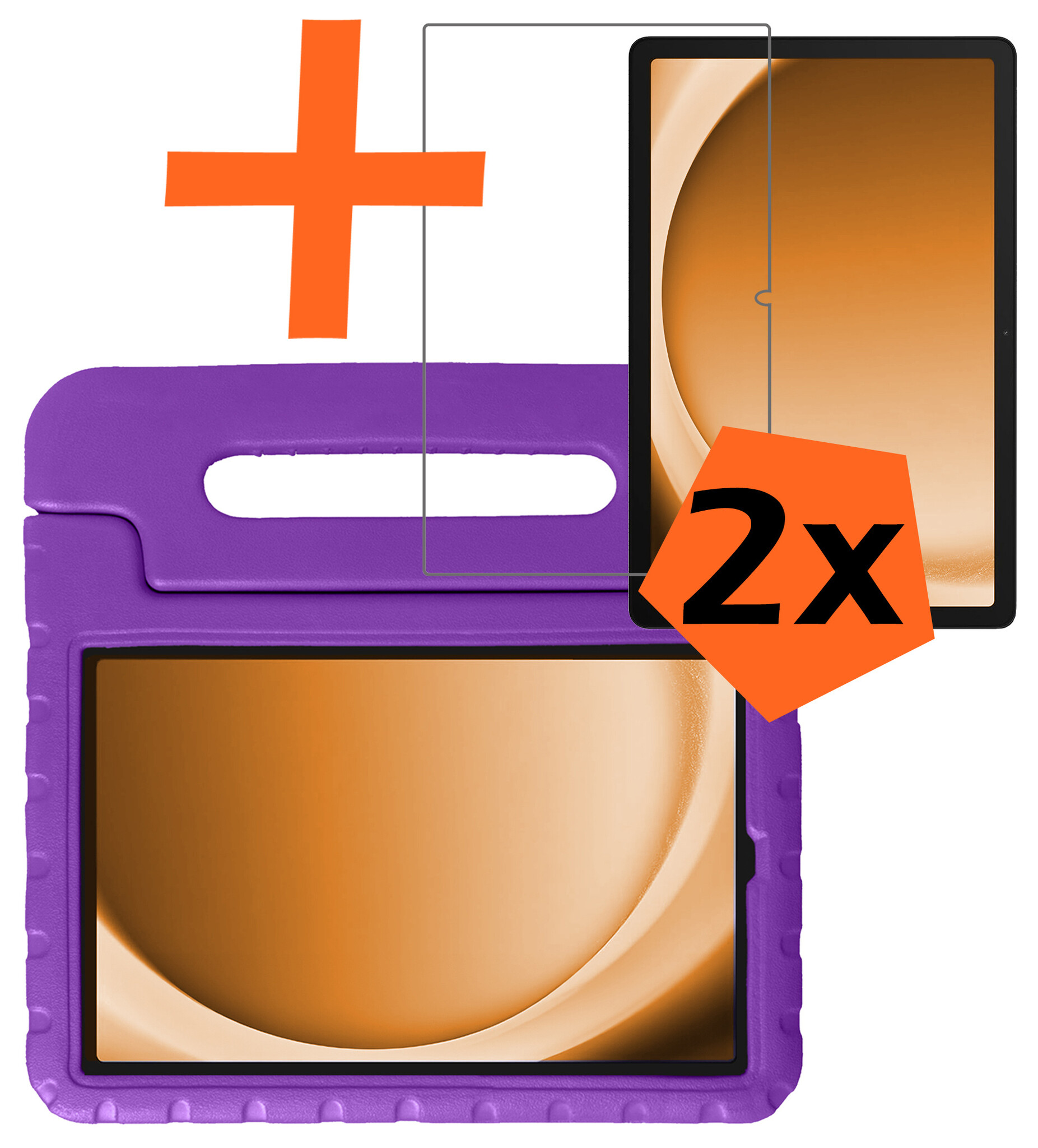 Nomfy Hoes Geschikt voor Samsung Galaxy Tab A9 Hoes Bumper Kindvriendelijk Kids Case Kinderhoes Met 2x Screenprotector - Hoesje Geschikt voor Samsung Tab A9 Hoesje Shockproof Cover Hoes - Paars