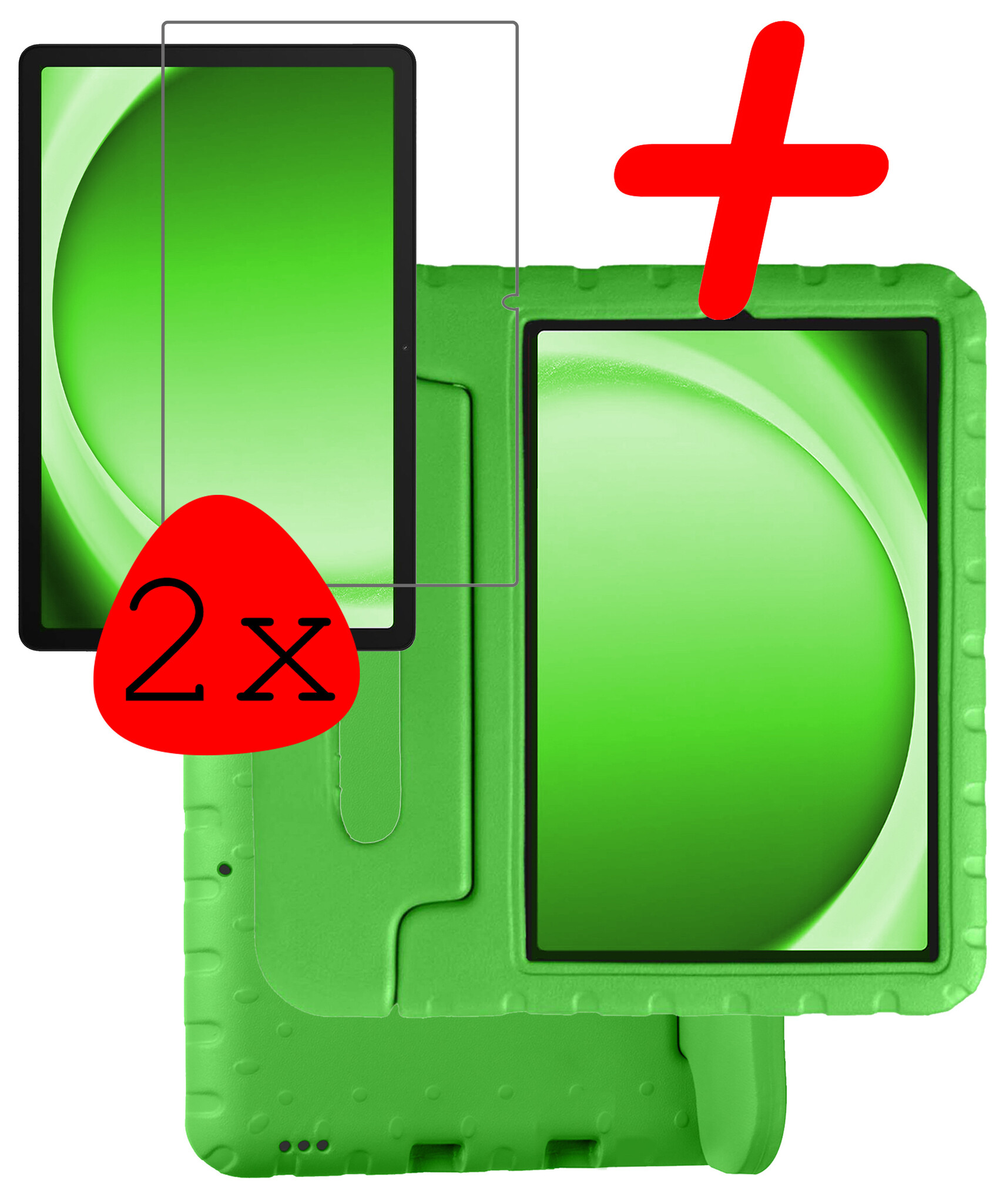 BASEY. Hoesje Geschikt voor Samsung Galaxy Tab A9 Hoesje Kinder Hoes Shockproof Kinderhoes Met 2x Screenprotector - Kindvriendelijk Hoesje Geschikt voor Samsung Tab A9 Hoes Kids Case - Groen