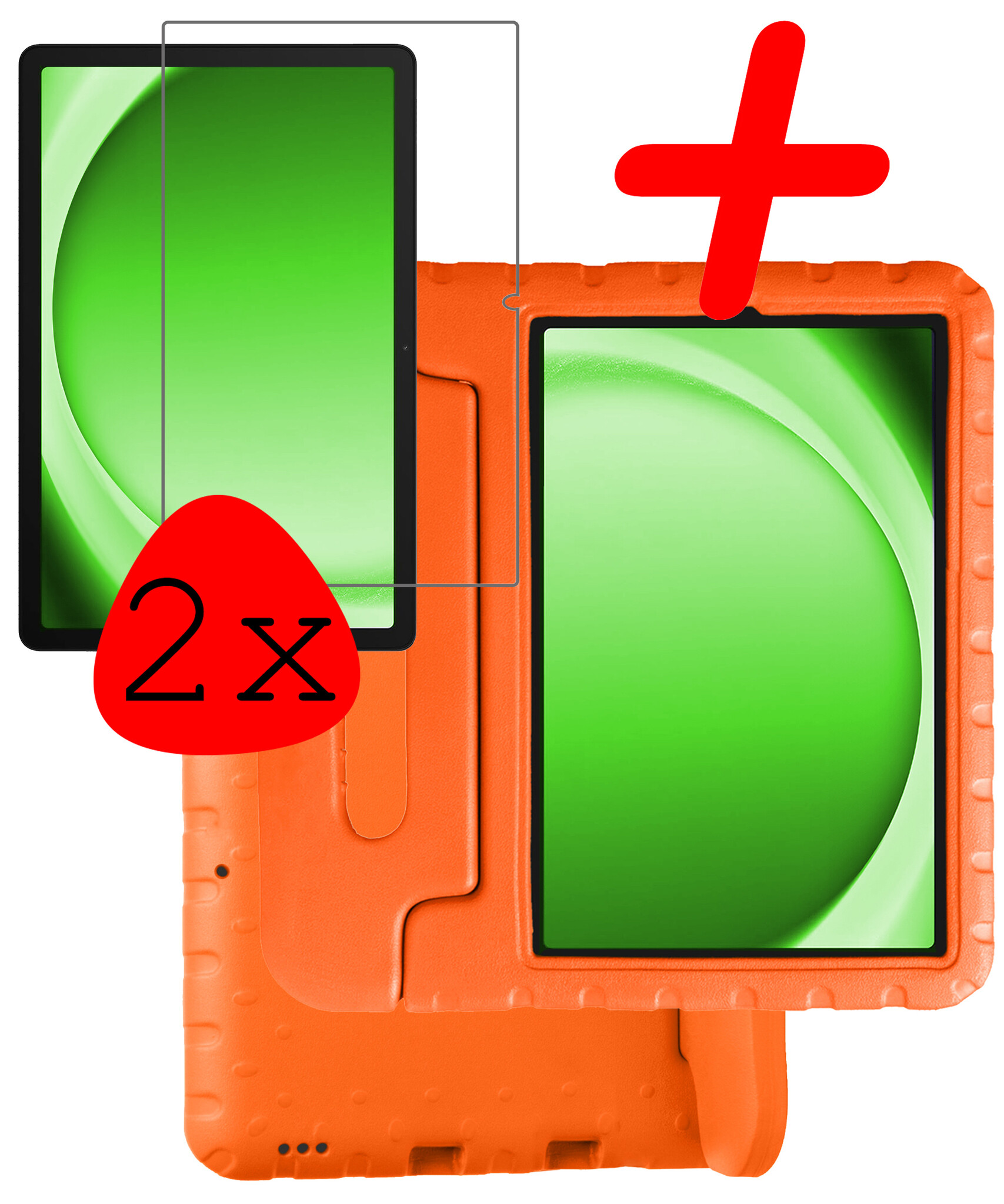 BASEY. Hoesje Geschikt voor Samsung Galaxy Tab A9 Hoesje Kinder Hoes Shockproof Kinderhoes Met 2x Screenprotector - Kindvriendelijk Hoesje Geschikt voor Samsung Tab A9 Hoes Kids Case - Oranje