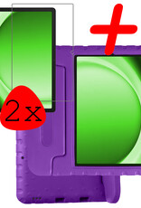 BASEY. Hoesje Geschikt voor Samsung Galaxy Tab A9 Hoesje Kinder Hoes Shockproof Kinderhoes Met 2x Screenprotector - Kindvriendelijk Hoesje Geschikt voor Samsung Tab A9 Hoes Kids Case - Paars