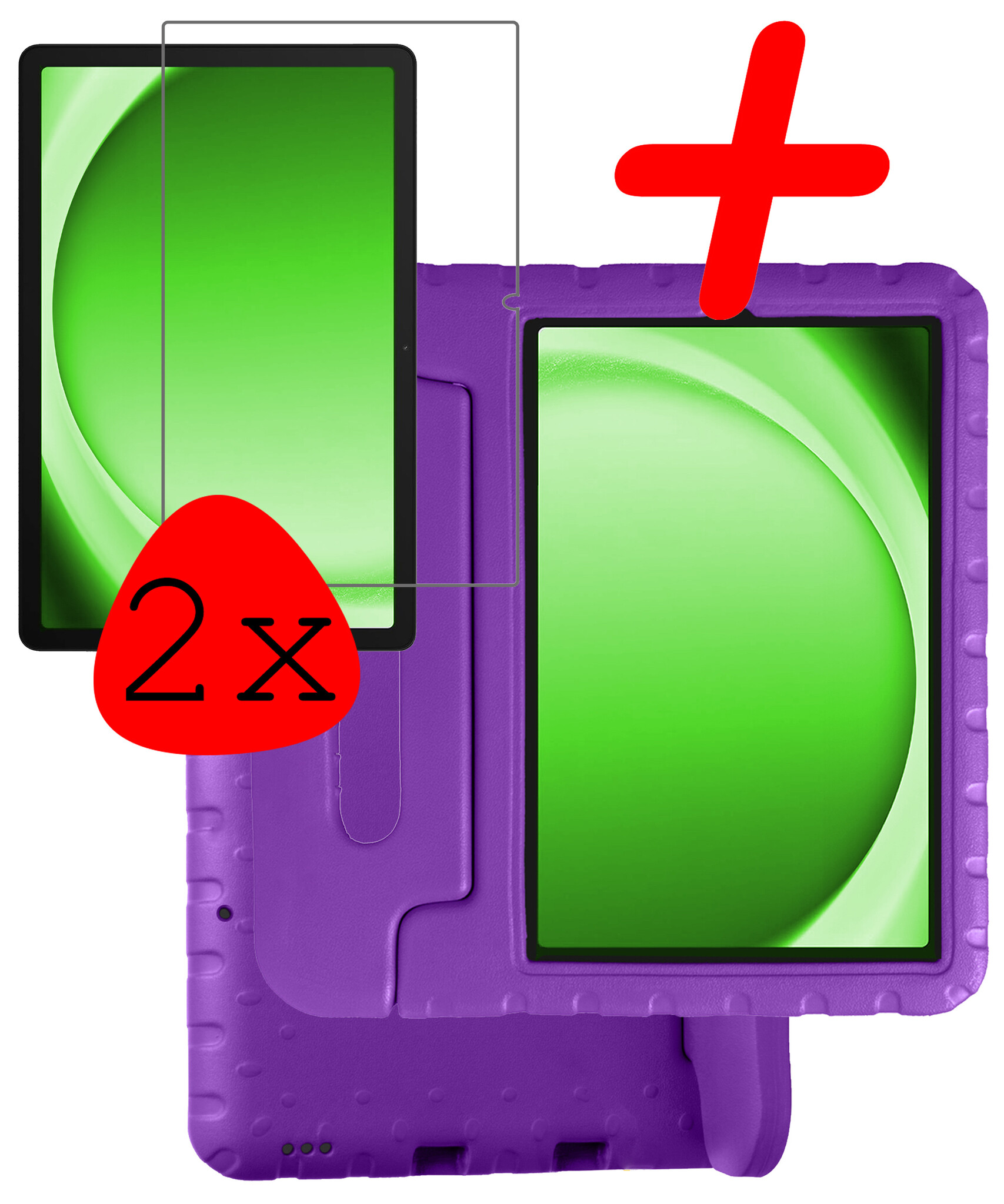 BASEY. Hoesje Geschikt voor Samsung Galaxy Tab A9 Hoesje Kinder Hoes Shockproof Kinderhoes Met 2x Screenprotector - Kindvriendelijk Hoesje Geschikt voor Samsung Tab A9 Hoes Kids Case - Paars