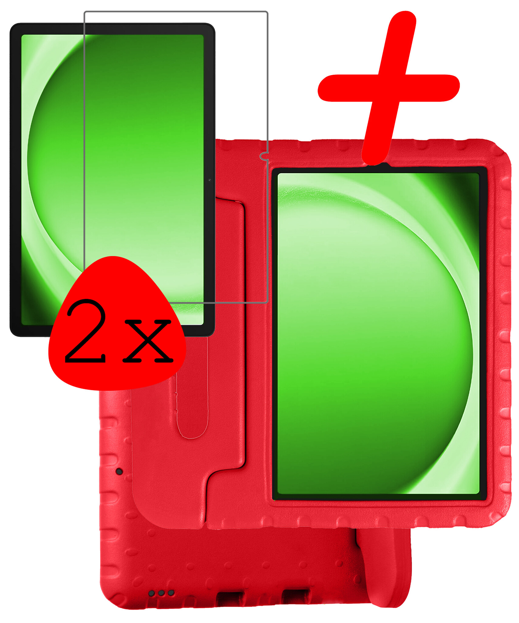 BASEY. Hoesje Geschikt voor Samsung Galaxy Tab A9 Hoesje Kinder Hoes Shockproof Kinderhoes Met 2x Screenprotector - Kindvriendelijk Hoesje Geschikt voor Samsung Tab A9 Hoes Kids Case - Rood
