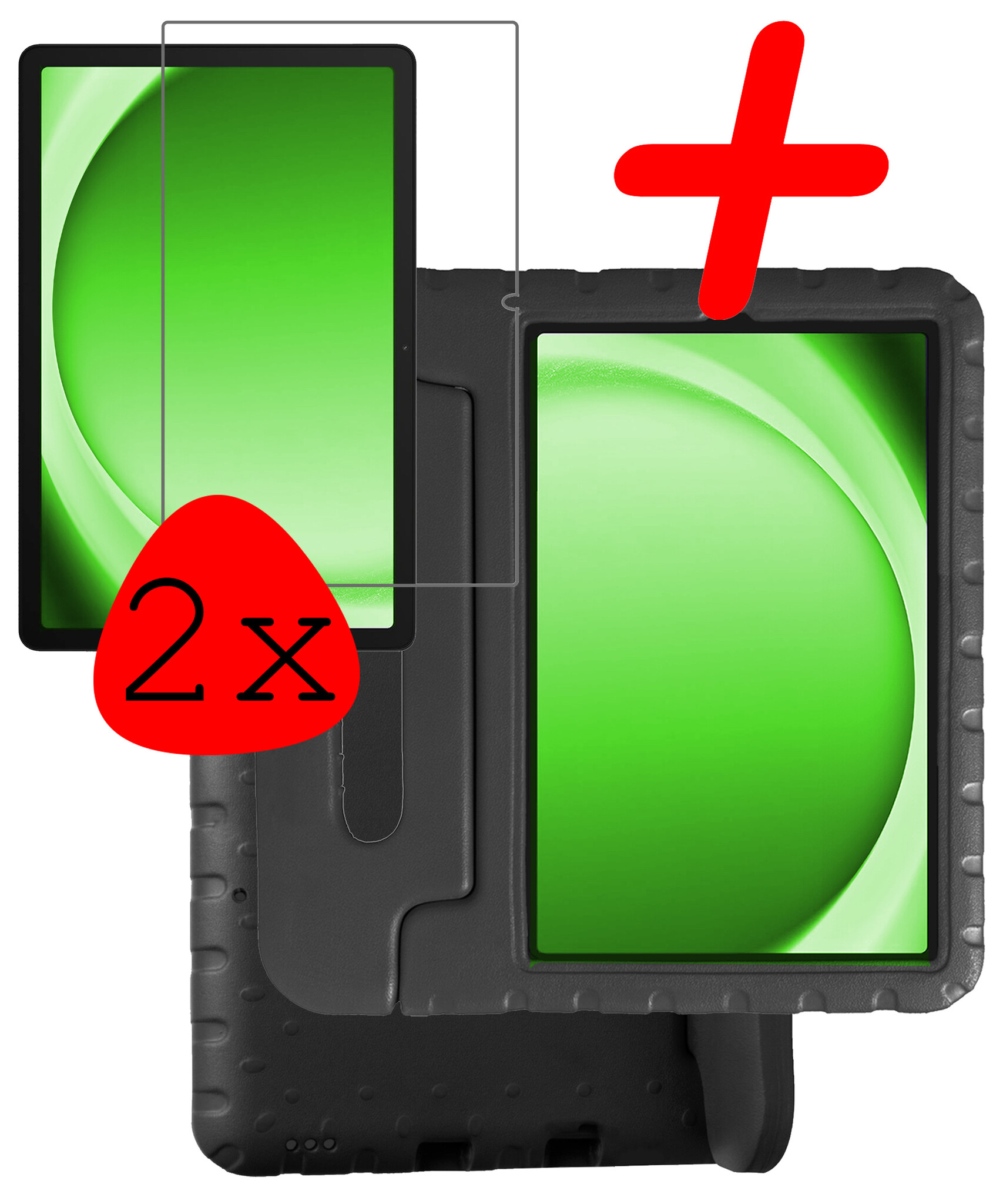 BASEY. Hoesje Geschikt voor Samsung Galaxy Tab A9 Hoesje Kinder Hoes Shockproof Kinderhoes Met 2x Screenprotector - Kindvriendelijk Hoesje Geschikt voor Samsung Tab A9 Hoes Kids Case - Zwart