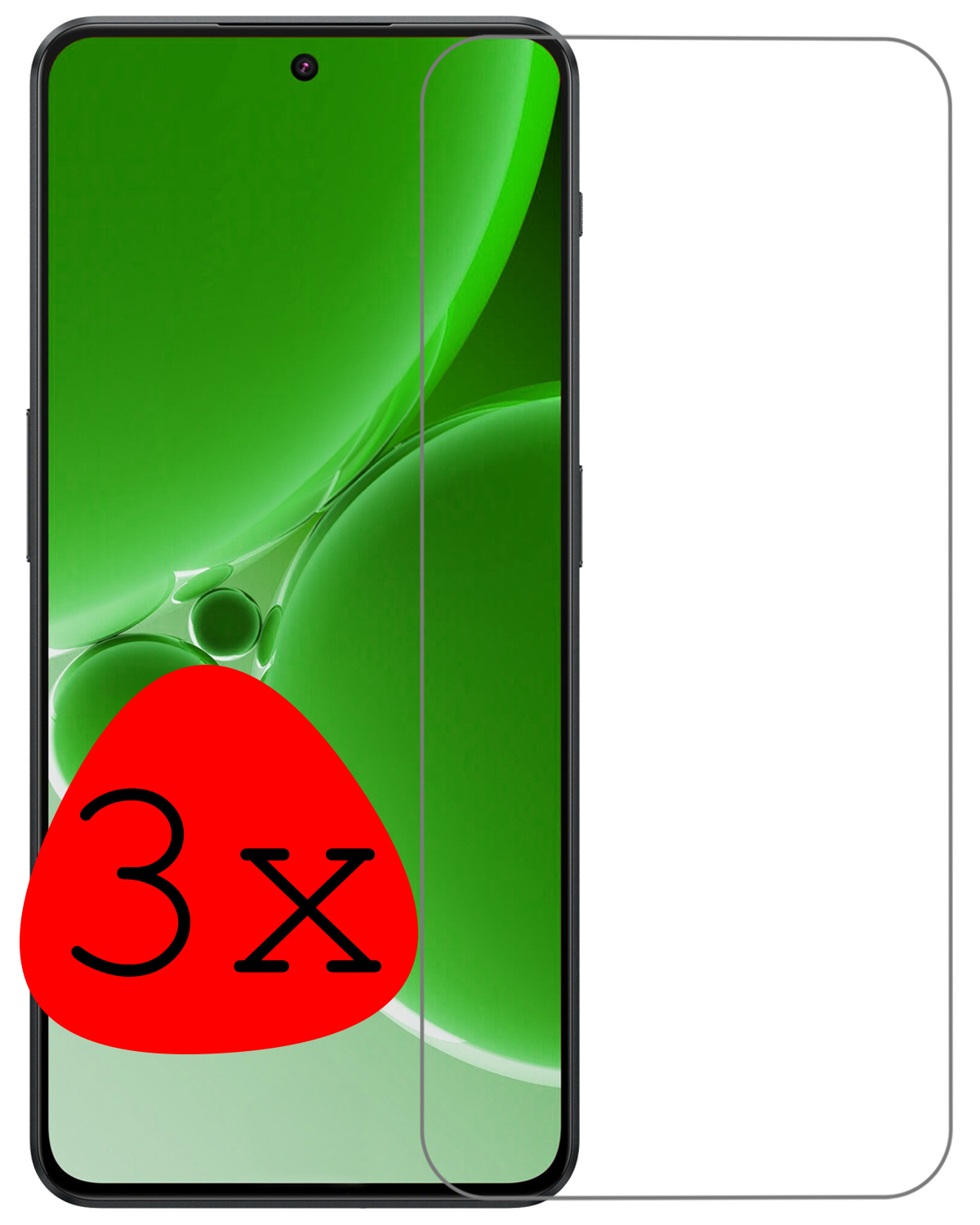 BASEY. Screenprotector Geschikt voor OnePlus Nord 3 Screenprotector Tempered Glass - Screenprotector Geschikt voor OnePlus Nord 3 Beschermglas Screen Protector Glas - 3 Stuks