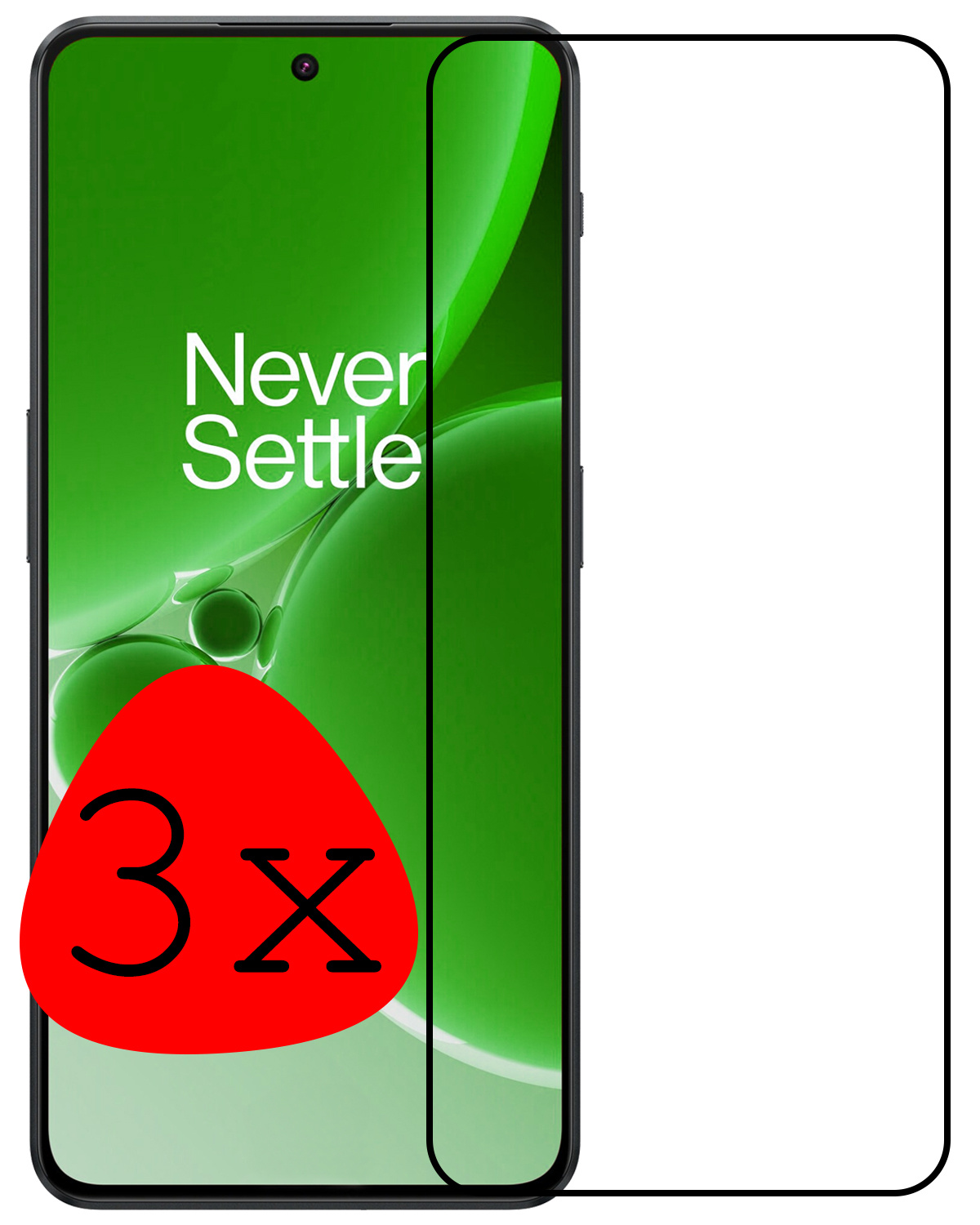 BASEY. Screenprotector Geschikt voor OnePlus Nord 3 Screenprotector Beschermglas Full Cover - Screenprotector Geschikt voor OnePlus Nord 3 Screen Protector Full Cover - 3 Stuks