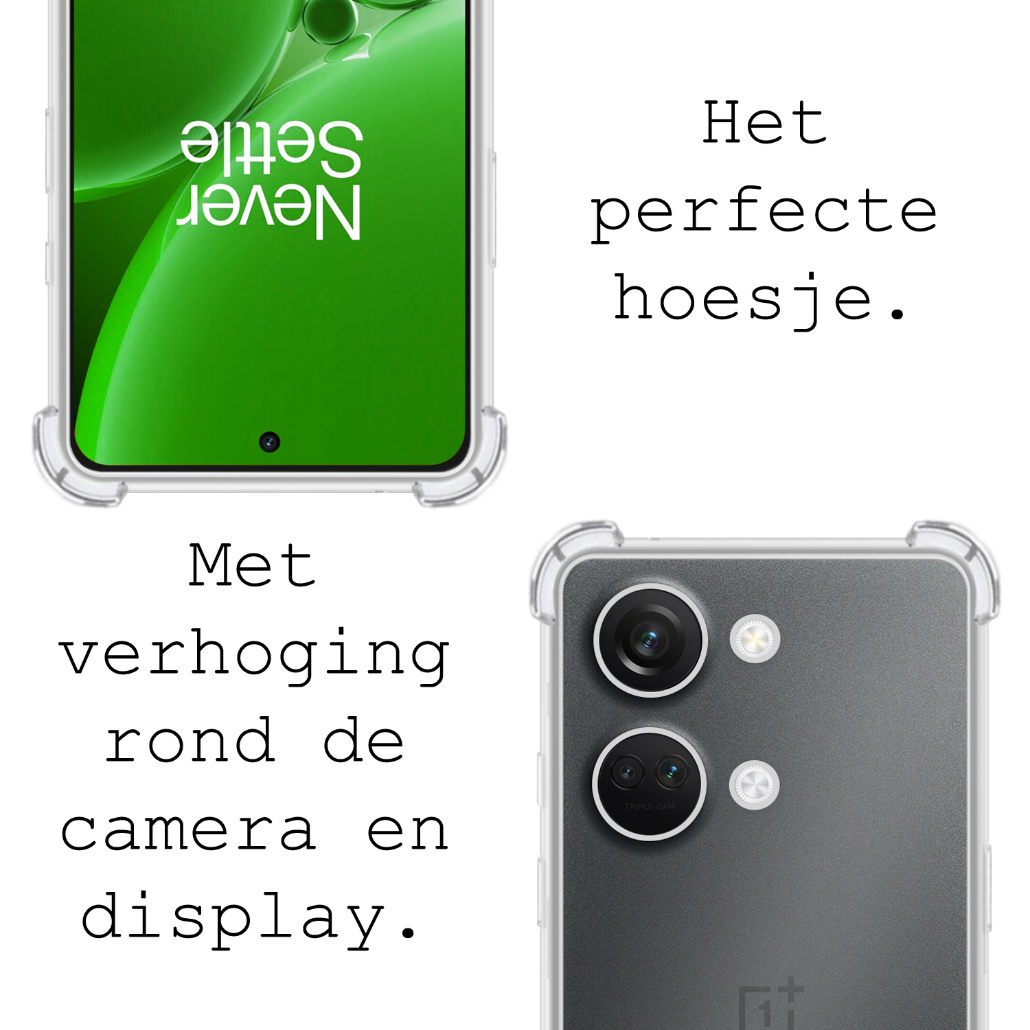 BASEY. Hoes Geschikt voor OnePlus Nord 3 Hoesje Shock Proof Case Hoes Siliconen - Hoesje Geschikt voor OnePlus Nord 3 Hoes Cover Shockproof - Transparant - 2 Stuks
