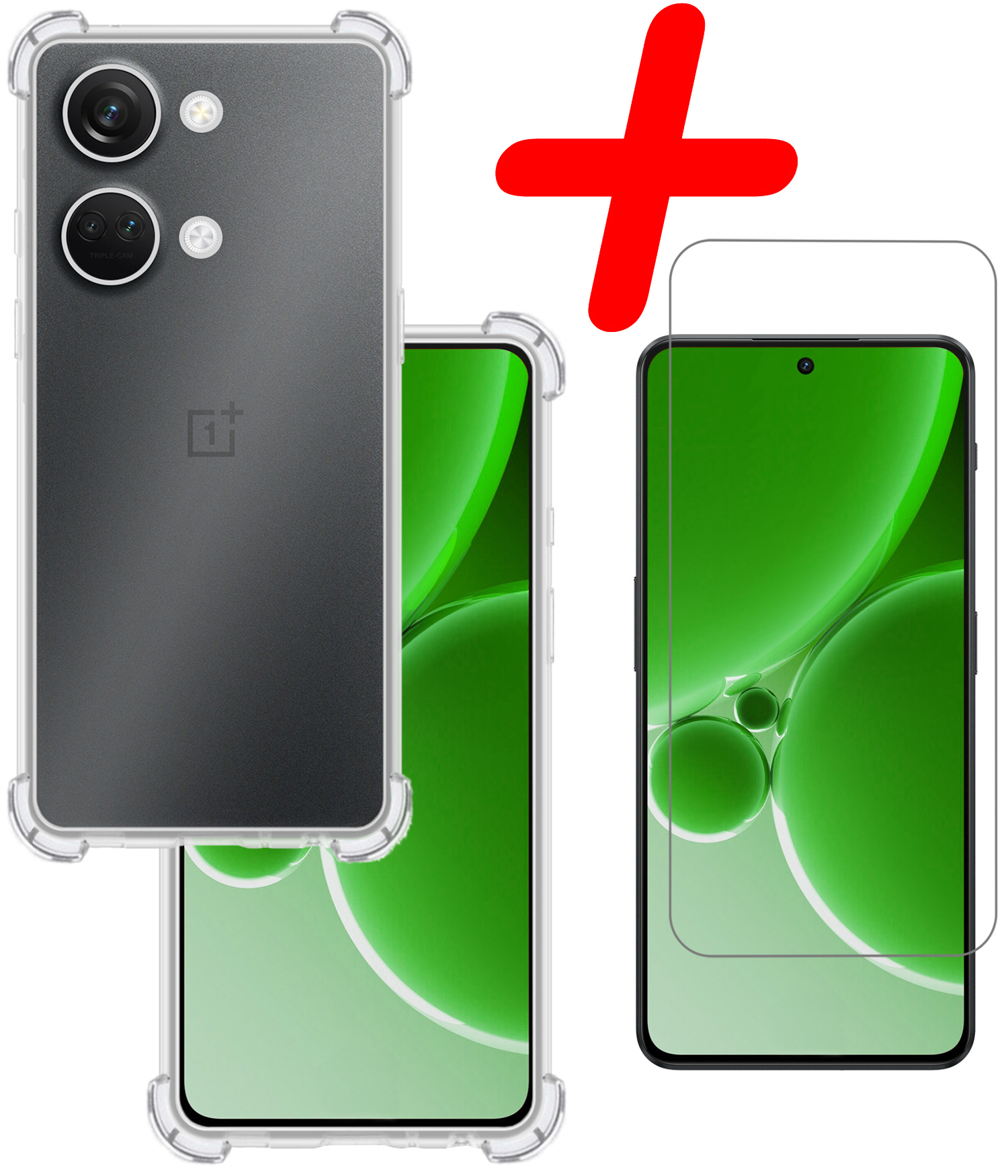 BASEY. Hoes Geschikt voor OnePlus Nord 3 Hoesje Shock Proof Case Hoes Siliconen Met Screenprotector - Hoesje Geschikt voor OnePlus Nord 3 Hoes Cover Shockproof - Transparant
