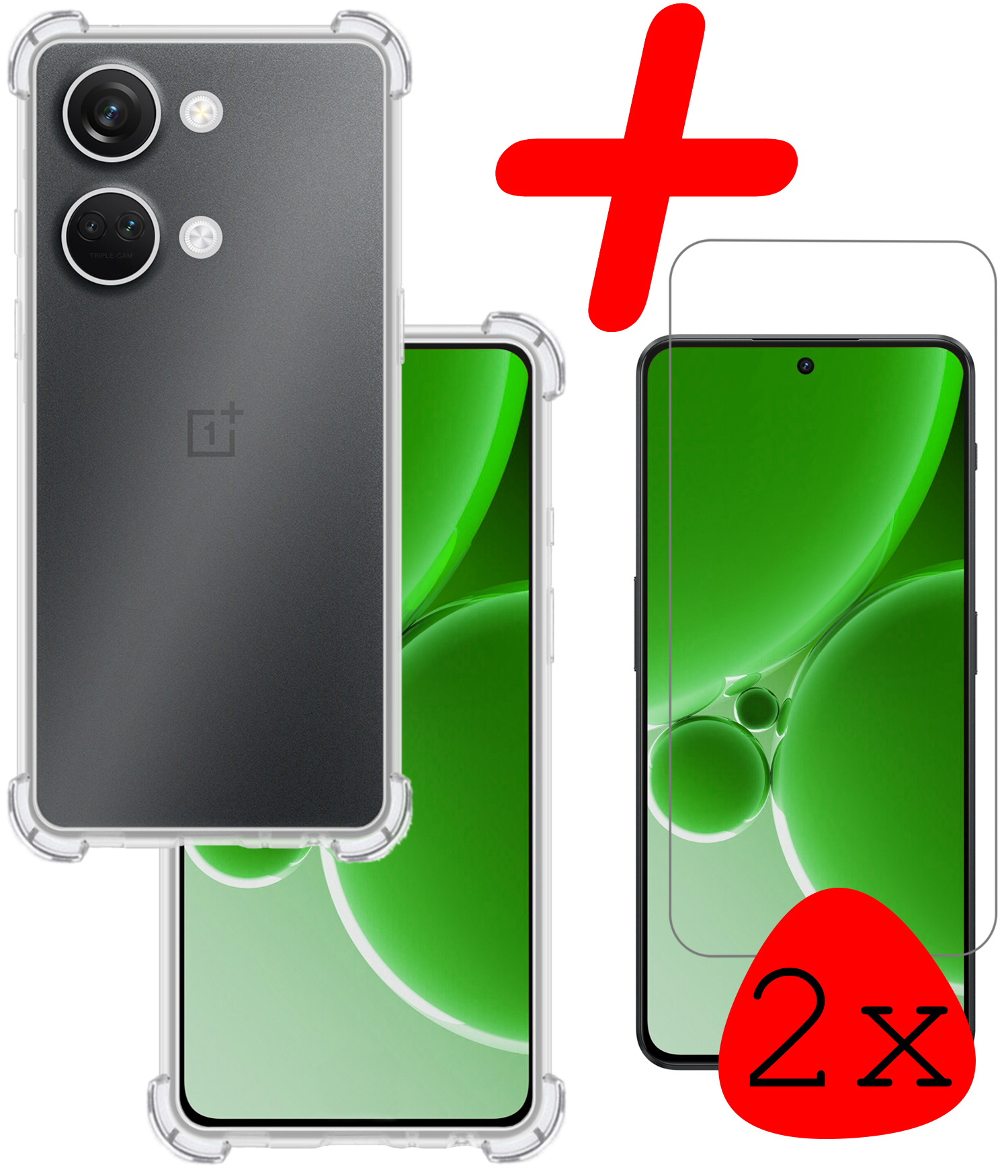 BASEY. Hoes Geschikt voor OnePlus Nord 3 Hoesje Shock Proof Case Hoes Siliconen Met 2x Screenprotector - Hoesje Geschikt voor OnePlus Nord 3 Hoes Cover Shockproof - Transparant