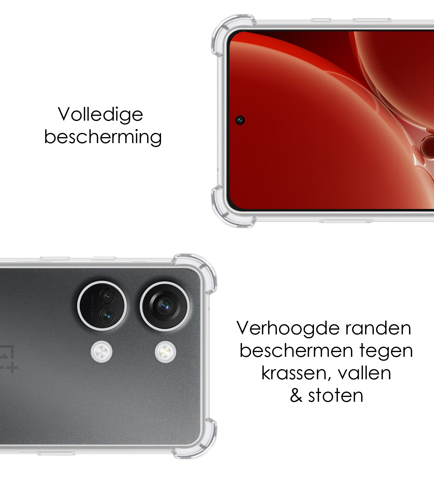 NoXx Hoes Geschikt voor OnePlus Nord 3 Hoesje Siliconen Cover Shock Proof Back Case Shockproof Hoes Met Screenprotector - Transparant