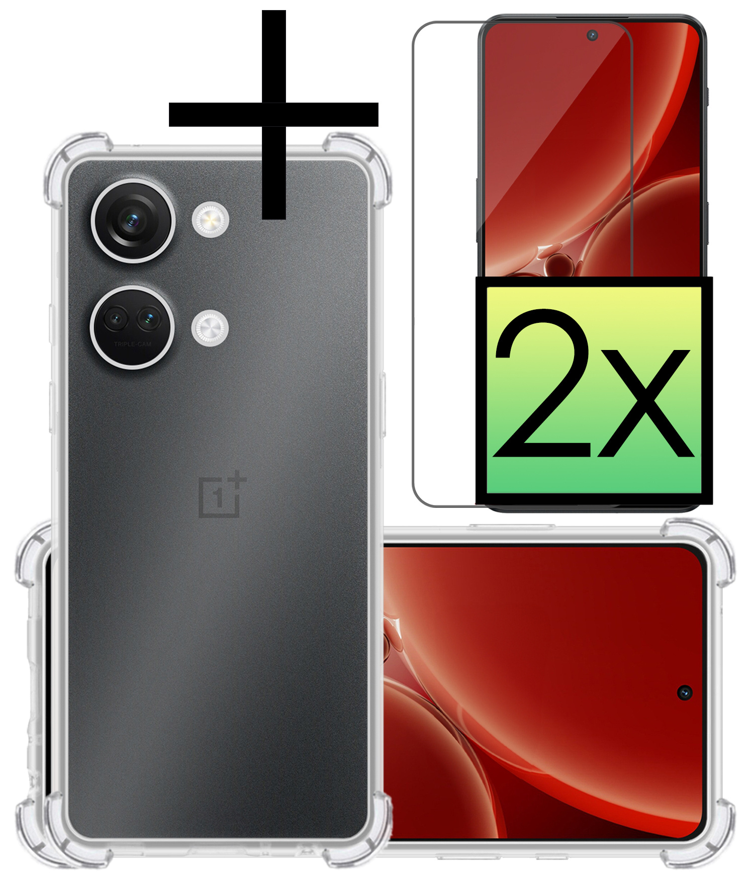 NoXx Hoes Geschikt voor OnePlus Nord 3 Hoesje Siliconen Cover Shock Proof Back Case Shockproof Hoes Met 2x Screenprotector - Transparant