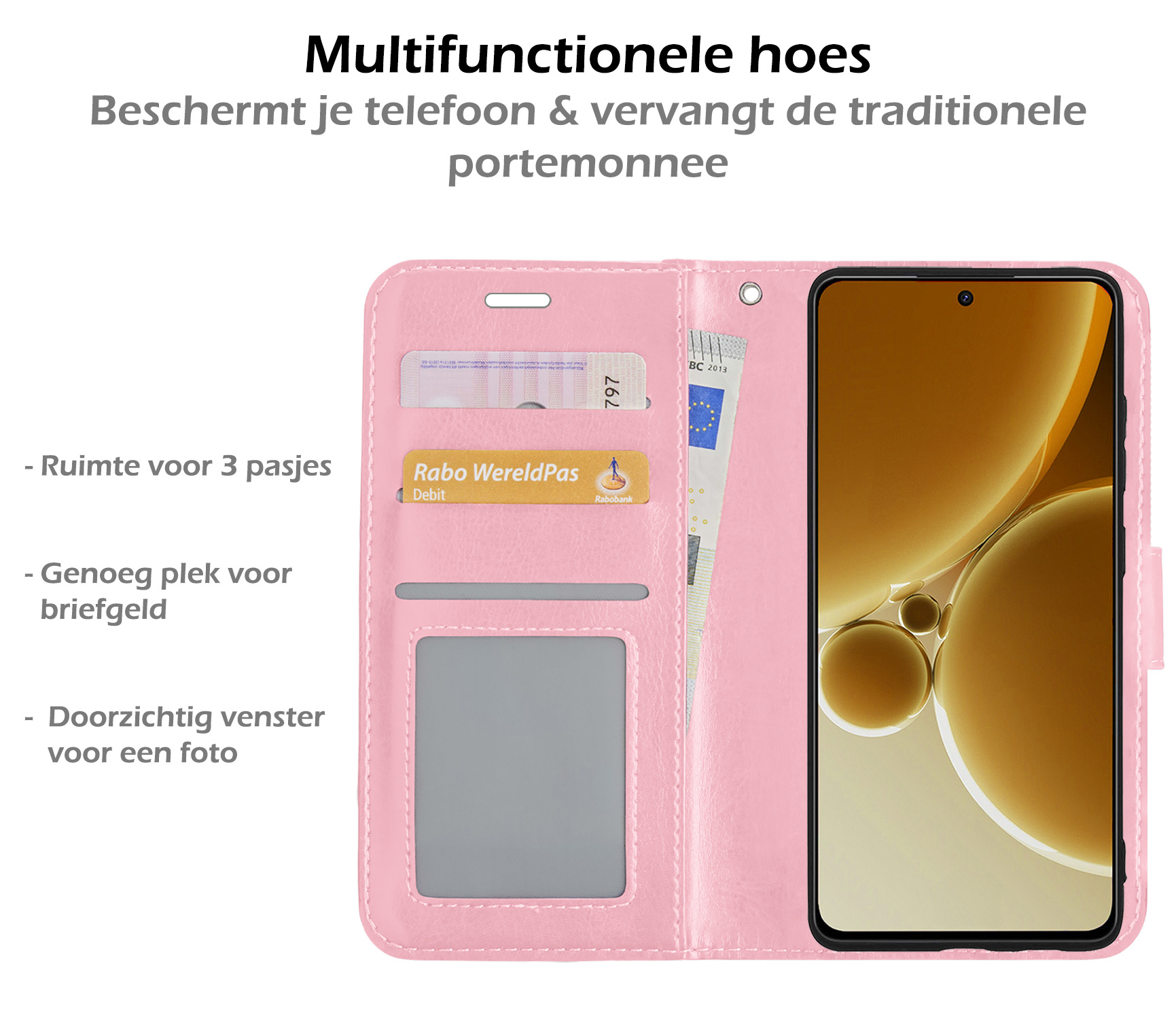 Nomfy Hoesje Geschikt voor OnePlus Nord 3 Hoes Bookcase Flipcase Book Cover - Hoes Geschikt voor OnePlus Nord 3 Hoesje Book Case - Lichtroze