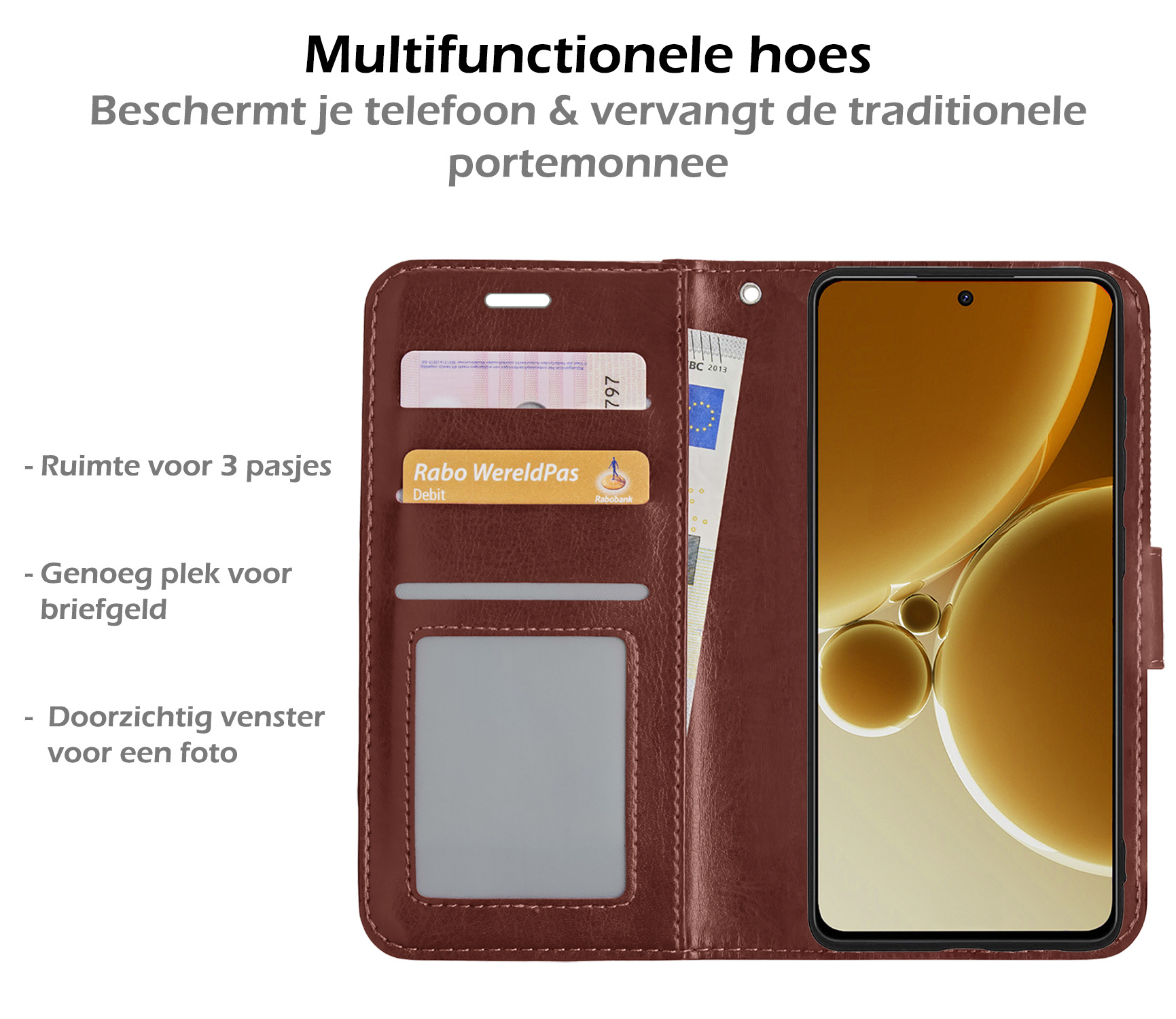 Nomfy Hoesje Geschikt voor OnePlus Nord 3 Hoes Bookcase Flipcase Book Cover - Hoes Geschikt voor OnePlus Nord 3 Hoesje Book Case - Bruin