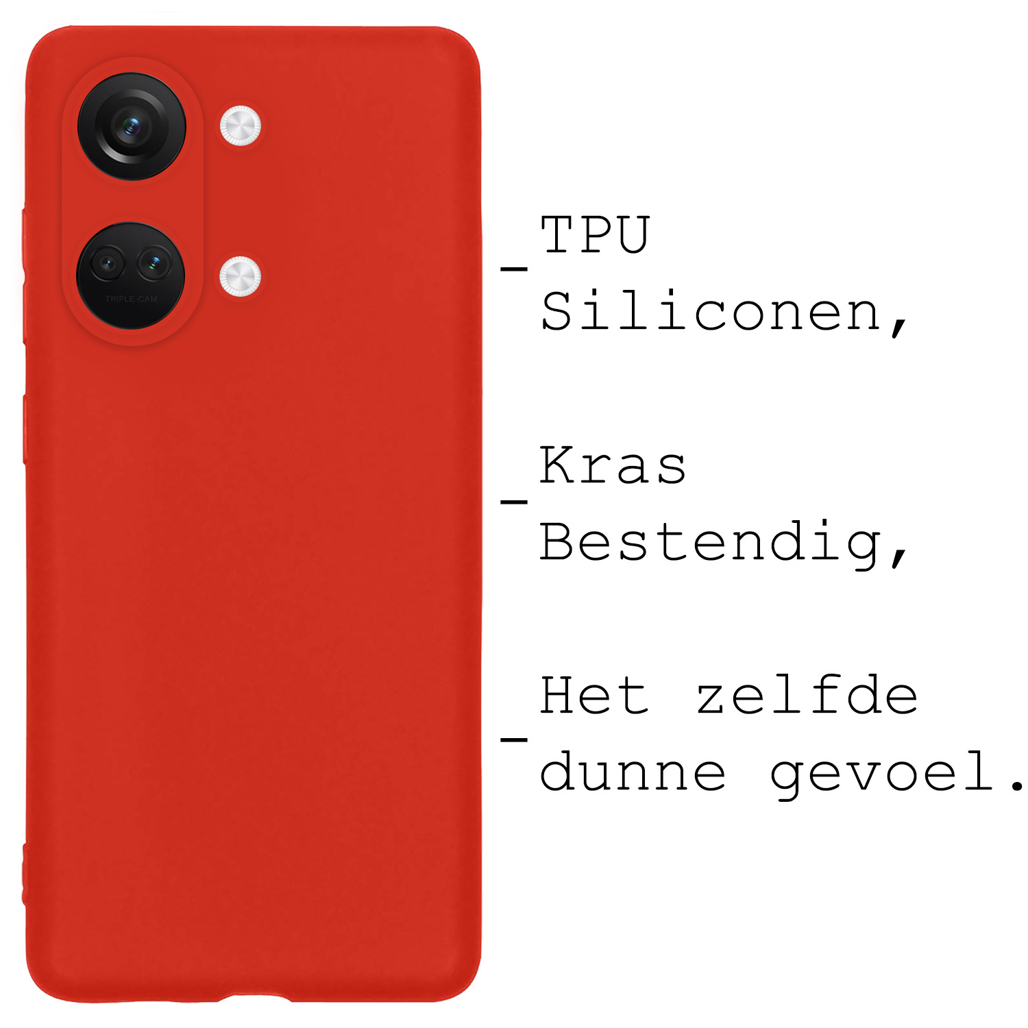 BASEY. Hoes Geschikt voor OnePlus Nord 3 Hoesje Siliconen Back Cover Case - Hoesje Geschikt voor OnePlus Nord 3 Hoes Cover Hoesje - Rood - 2 Stuks
