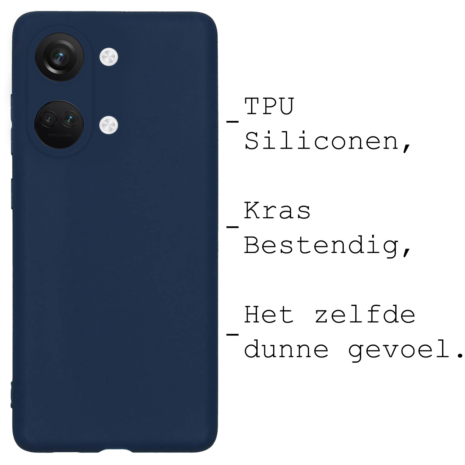BASEY. Hoes Geschikt voor OnePlus Nord 3 Hoesje Siliconen Back Cover Case Met Screenprotector - Hoesje Geschikt voor OnePlus Nord 3 Hoes Cover Hoesje - Donkerblauw