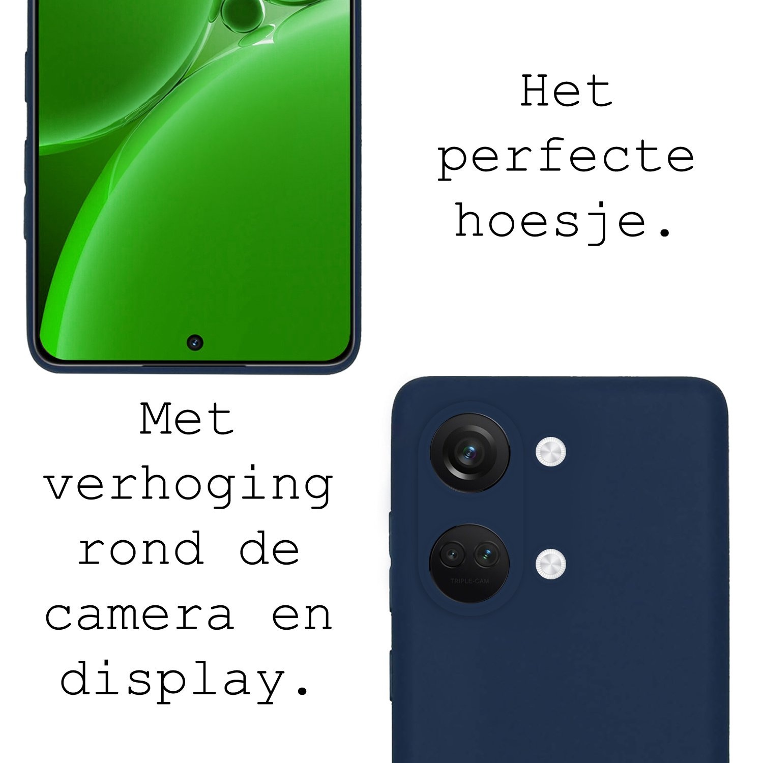 BASEY. Hoes Geschikt voor OnePlus Nord 3 Hoesje Siliconen Back Cover Case Met 2x Screenprotector - Hoesje Geschikt voor OnePlus Nord 3 Hoes Cover Hoesje - Donkerblauw