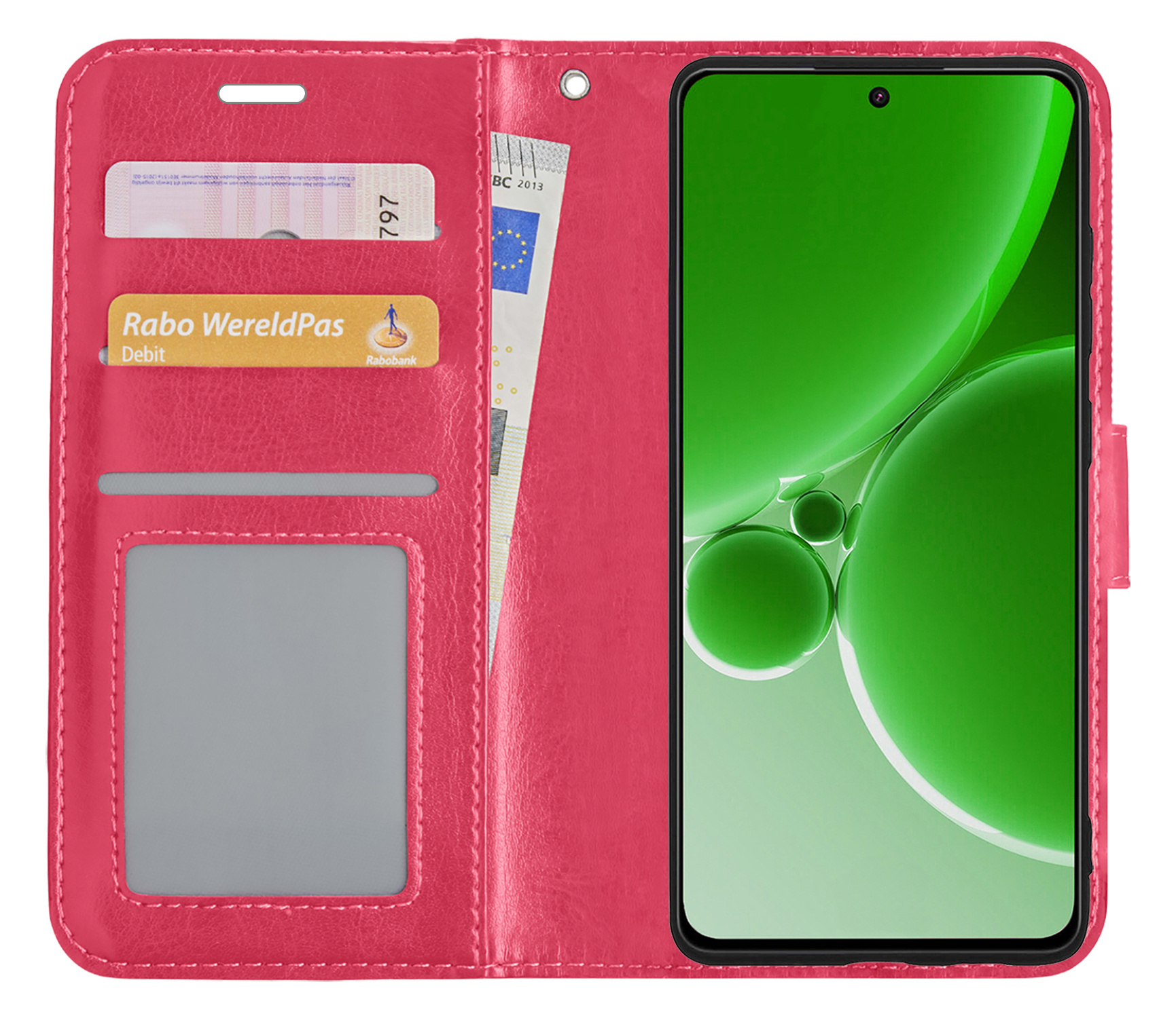 BASEY. Hoes Geschikt voor OnePlus Nord 3 Hoesje Bookcase Hoes Flip Case Book Cover Met Screenprotector - Hoesje Geschikt voor OnePlus Nord 3 Hoes Book Case Hoesje - Donkerroze