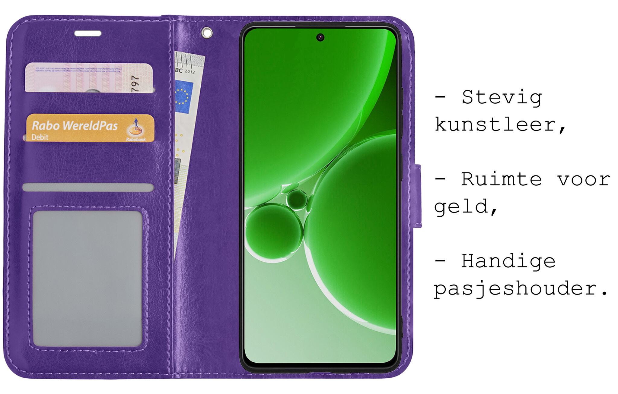 BASEY. Hoes Geschikt voor OnePlus Nord 3 Hoesje Bookcase Hoes Flip Case Book Cover Met Screenprotector - Hoesje Geschikt voor OnePlus Nord 3 Hoes Book Case Hoesje - Paars