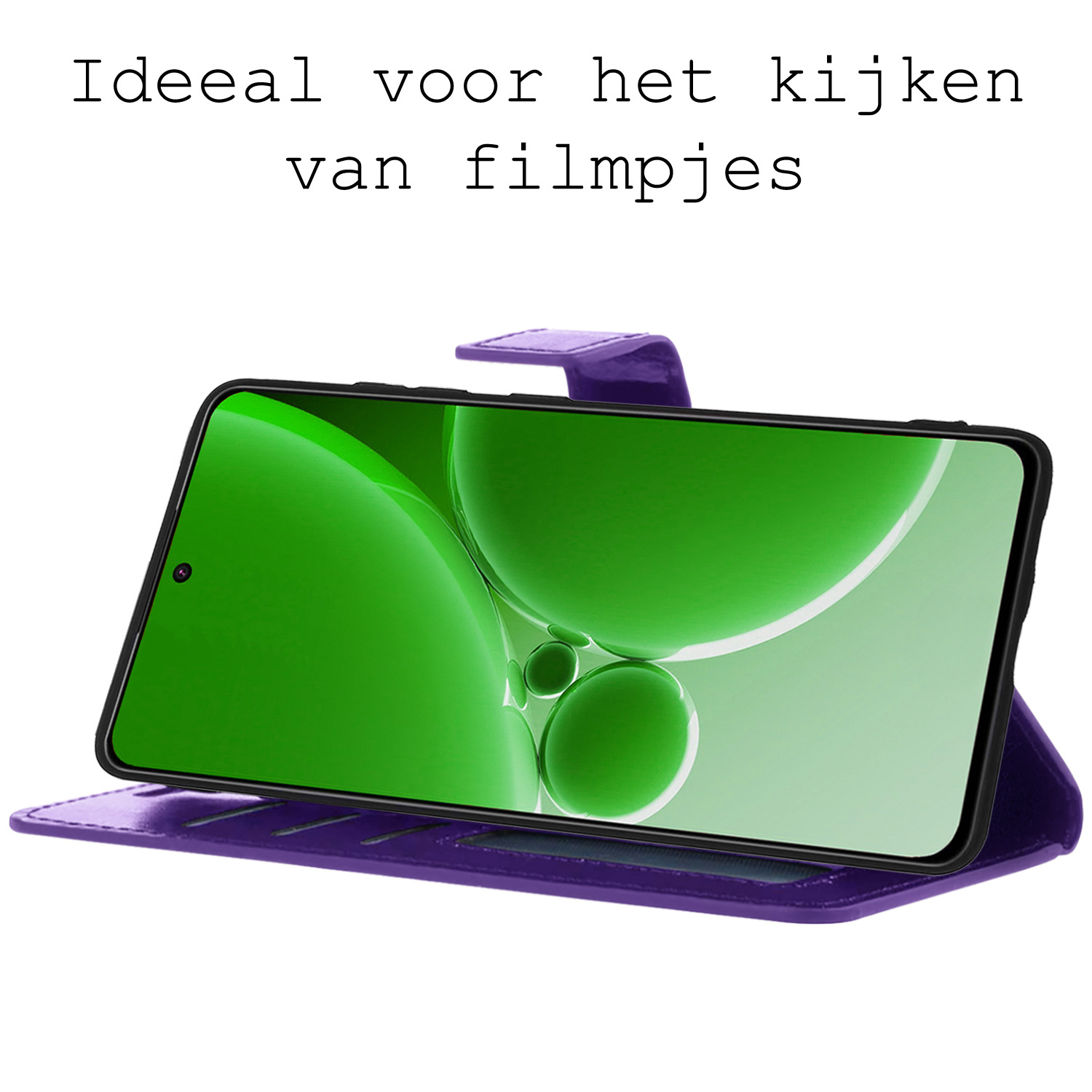 BASEY. Hoes Geschikt voor OnePlus Nord 3 Hoesje Bookcase Hoes Flip Case Book Cover Met Screenprotector - Hoesje Geschikt voor OnePlus Nord 3 Hoes Book Case Hoesje - Paars