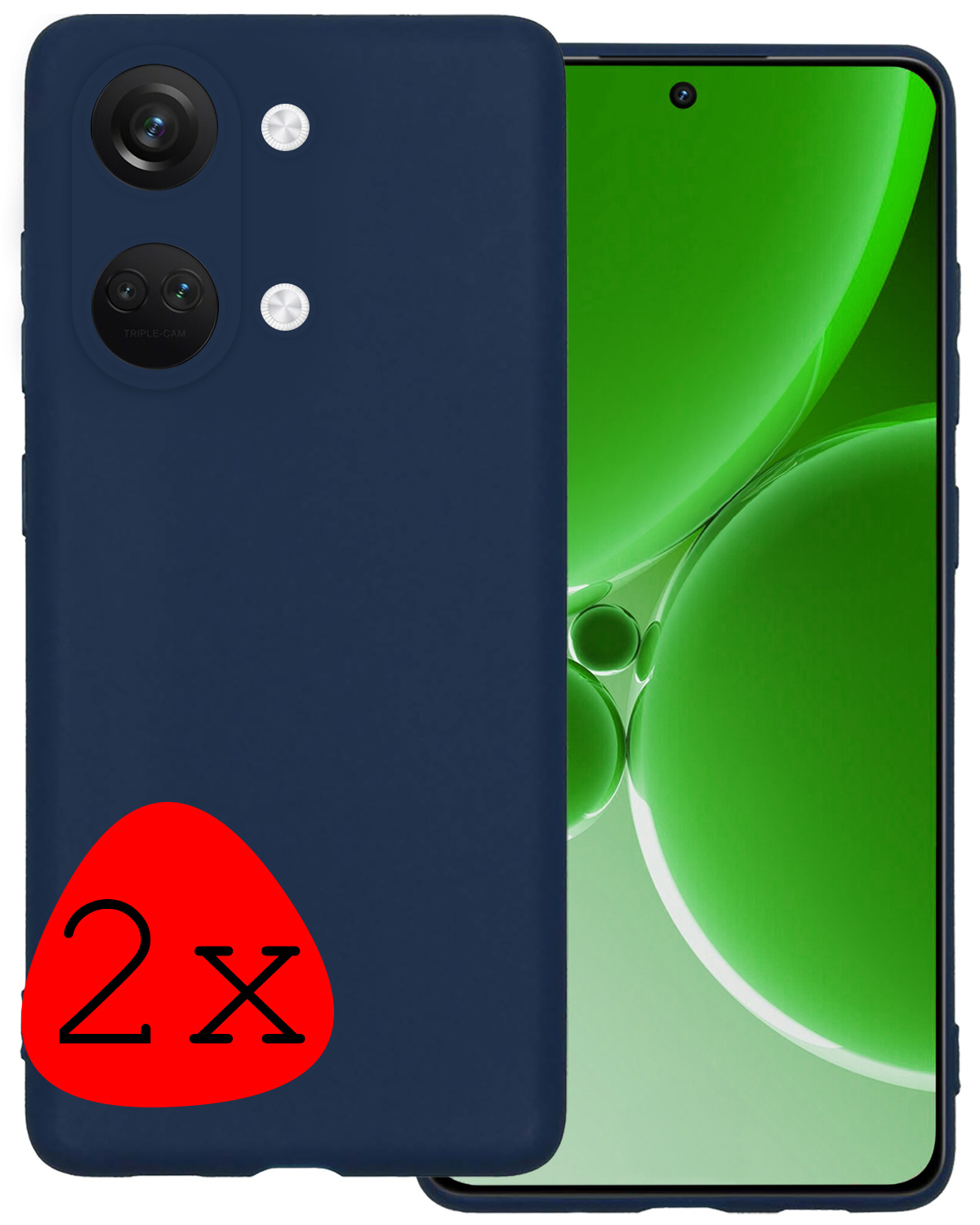 BASEY. Hoes Geschikt voor OnePlus Nord 3 Hoesje Siliconen Back Cover Case - Hoesje Geschikt voor OnePlus Nord 3 Hoes Cover Hoesje - Donkerblauw - 2 Stuks