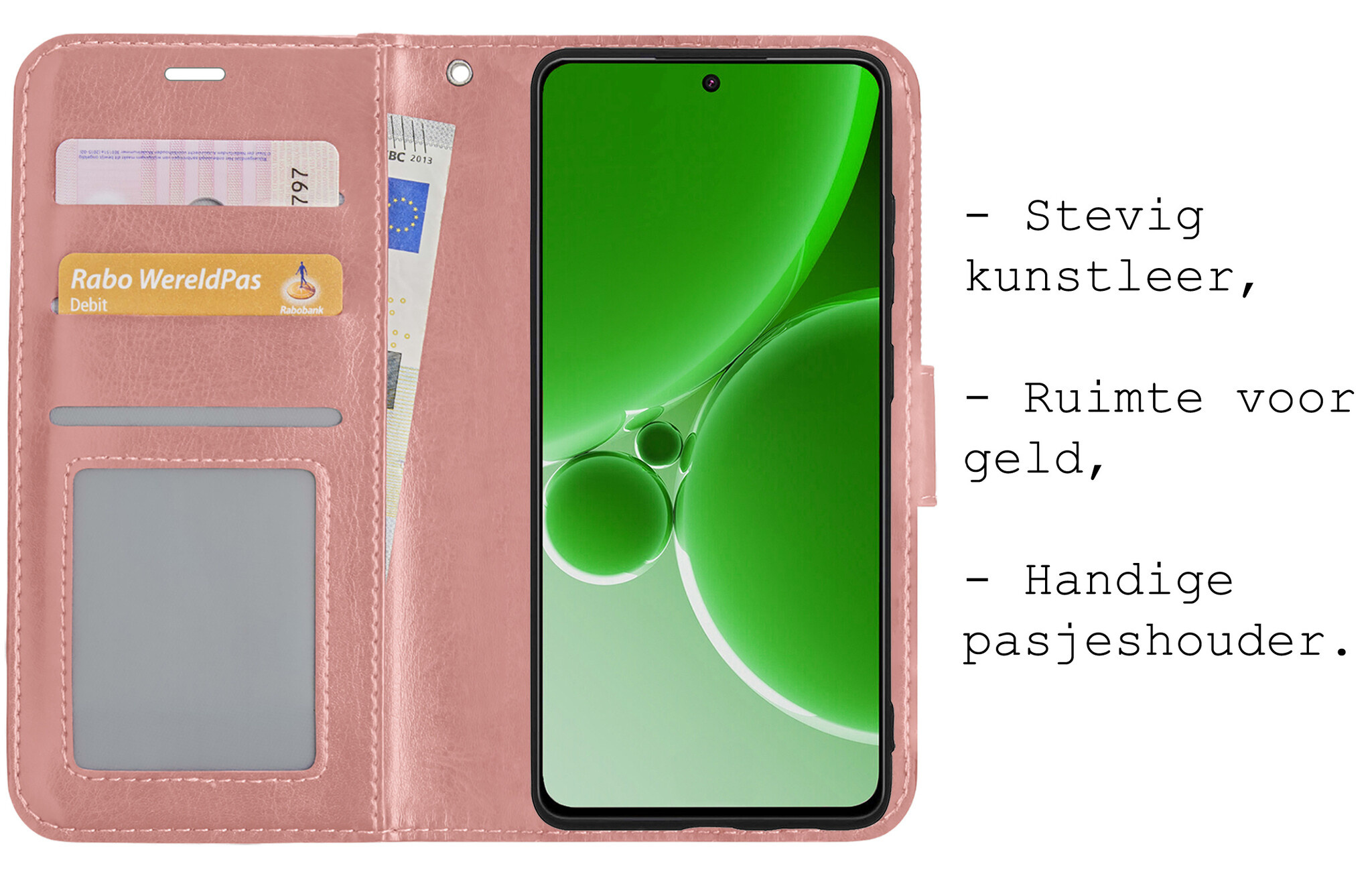 BASEY. Hoes Geschikt voor OnePlus Nord 3 Hoesje Bookcase Hoes Flip Case Book Cover Met Screenprotector - Hoesje Geschikt voor OnePlus Nord 3 Hoes Book Case Hoesje - Rosé goud