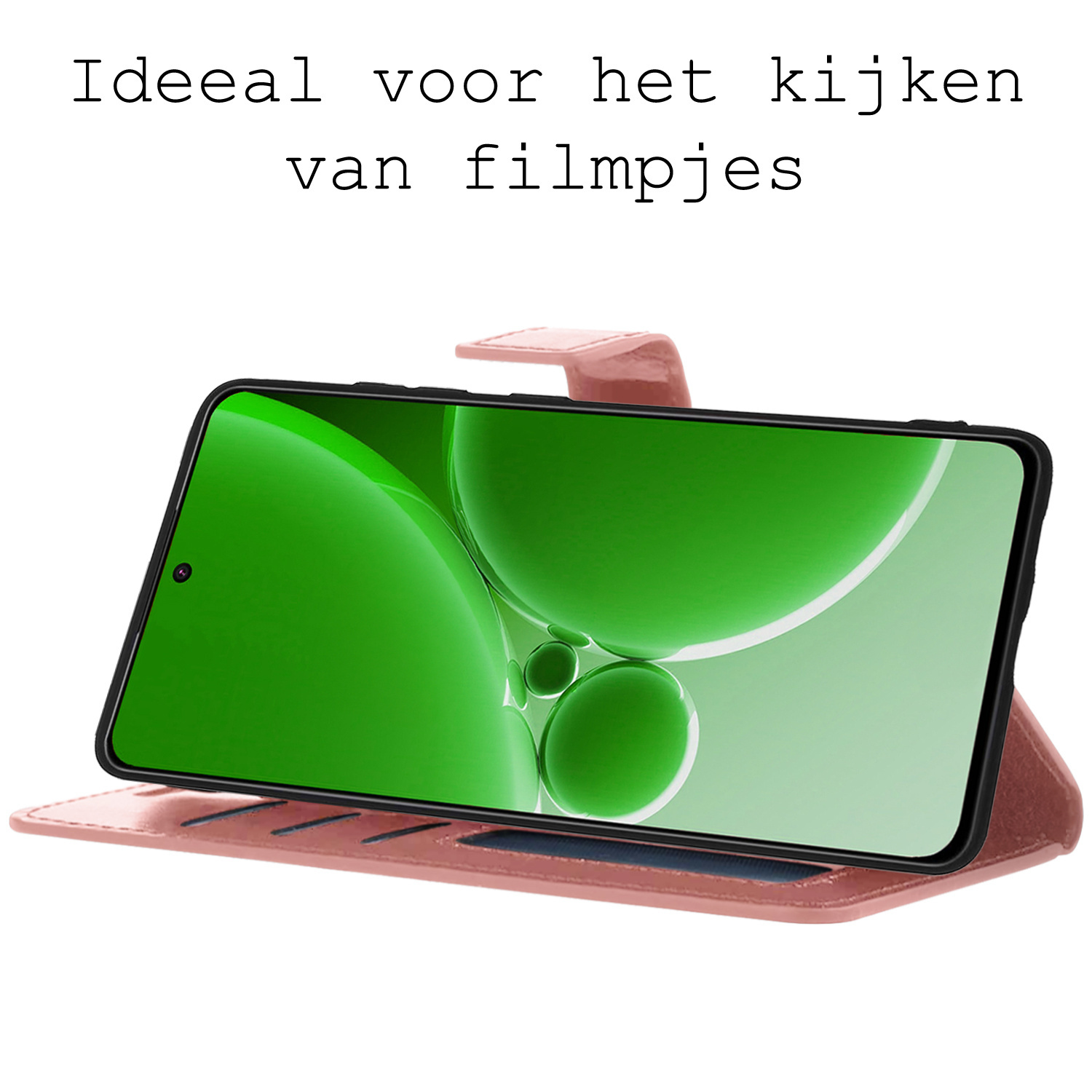 BASEY. Hoes Geschikt voor OnePlus Nord 3 Hoesje Bookcase Hoes Flip Case Book Cover Met Screenprotector - Hoesje Geschikt voor OnePlus Nord 3 Hoes Book Case Hoesje - Rosé goud